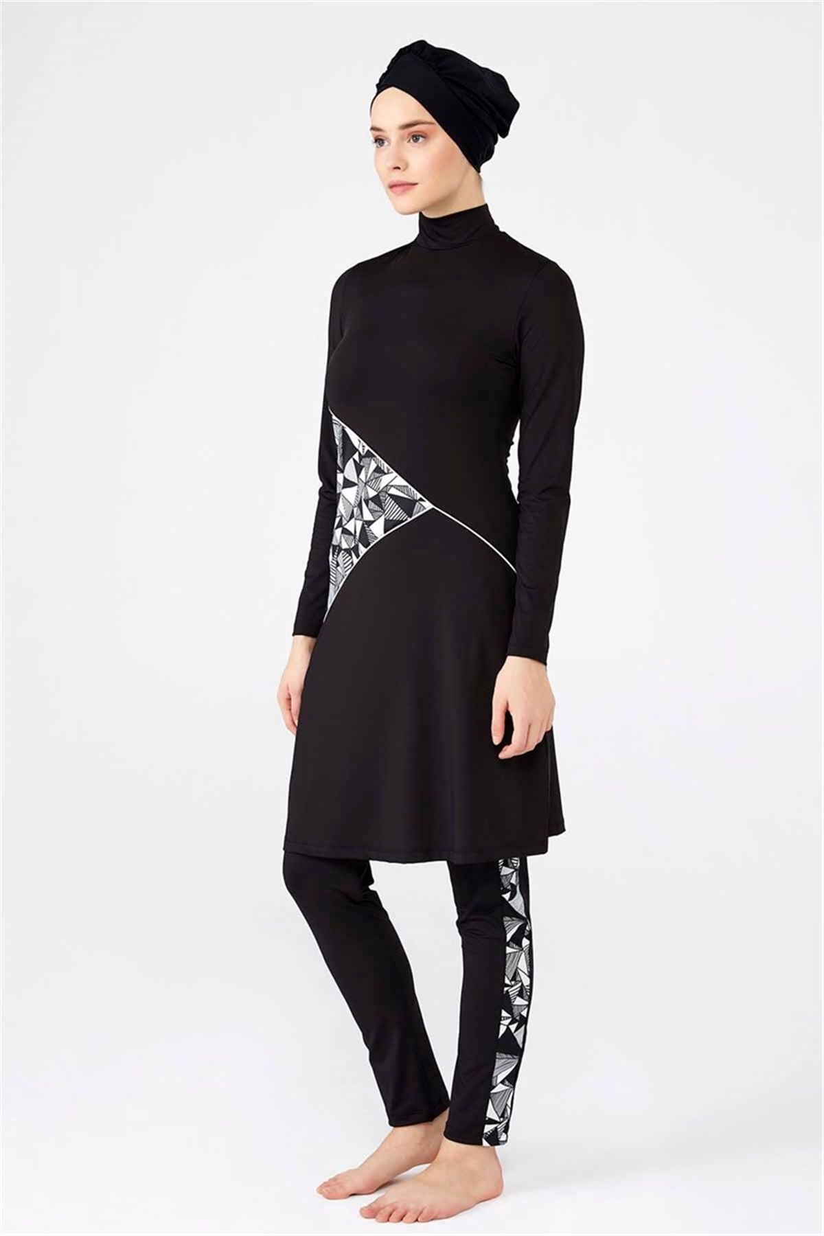 Otantik Desenli Büyük Beden Tesettür Mayo T0476