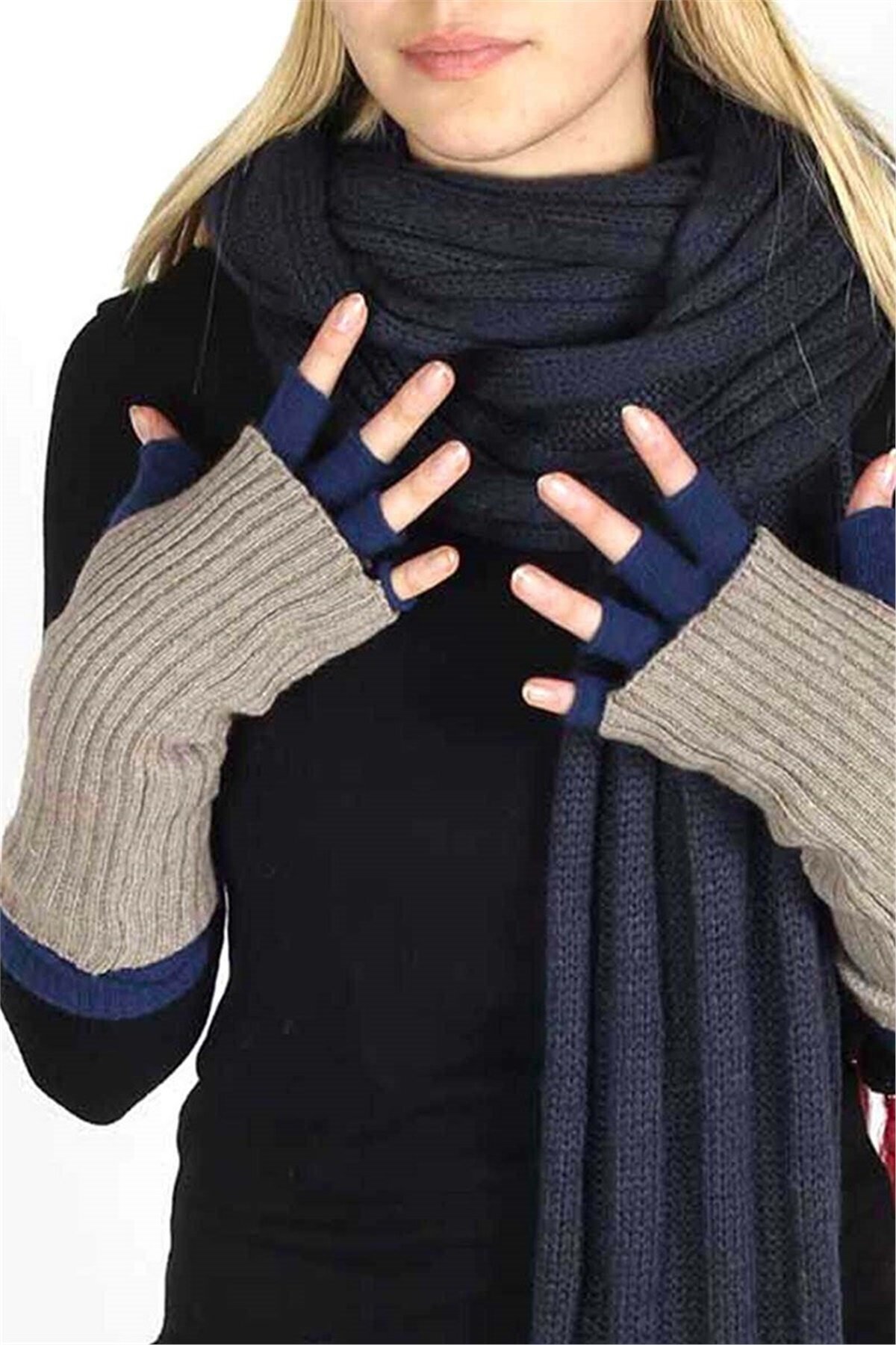 Özel Kombin Amsterdam Kadın Üçlü Atkı Bere Eldiven Seti 14607-3