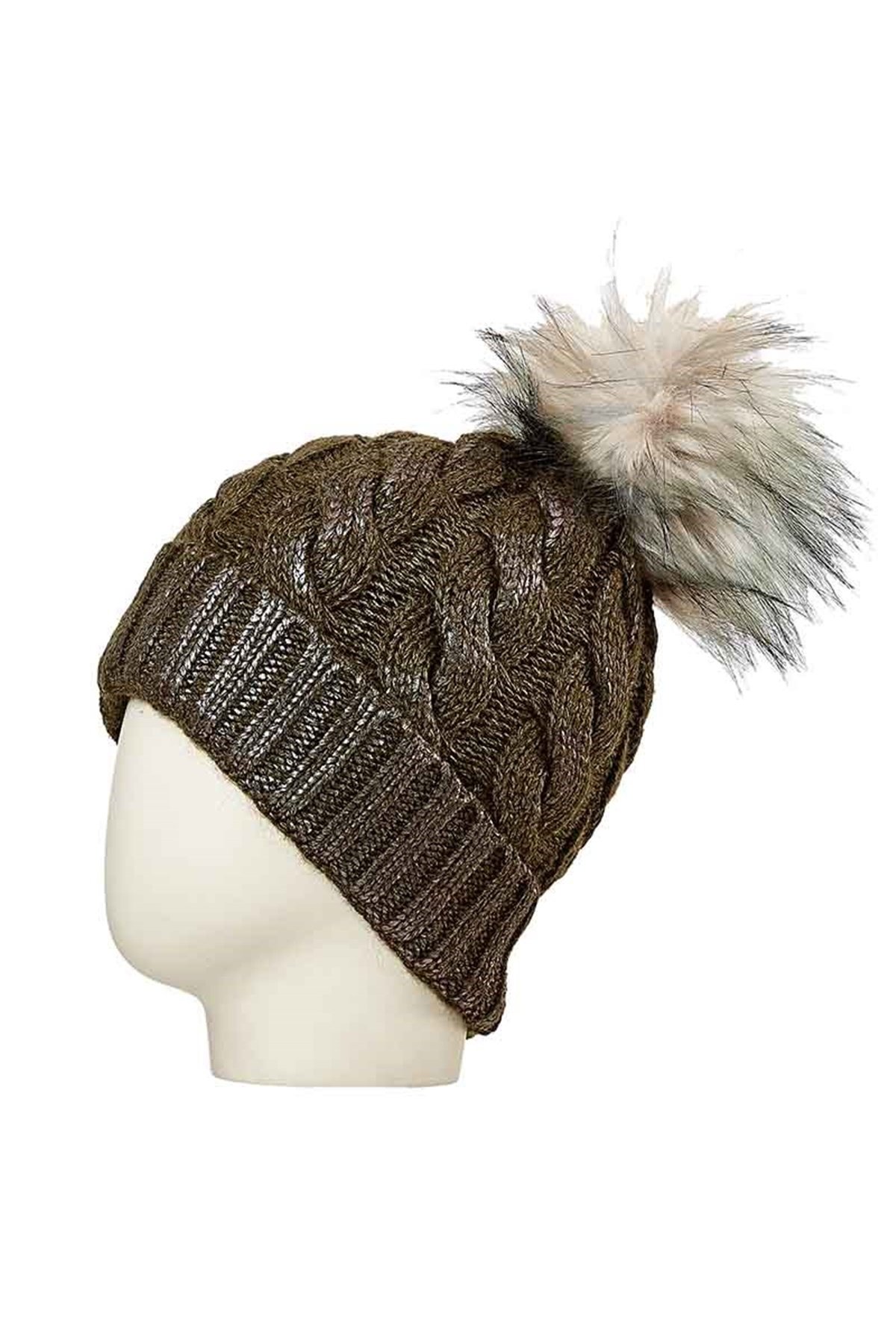 Parlak Baskılı Kadın Bere 24681 - Haki 