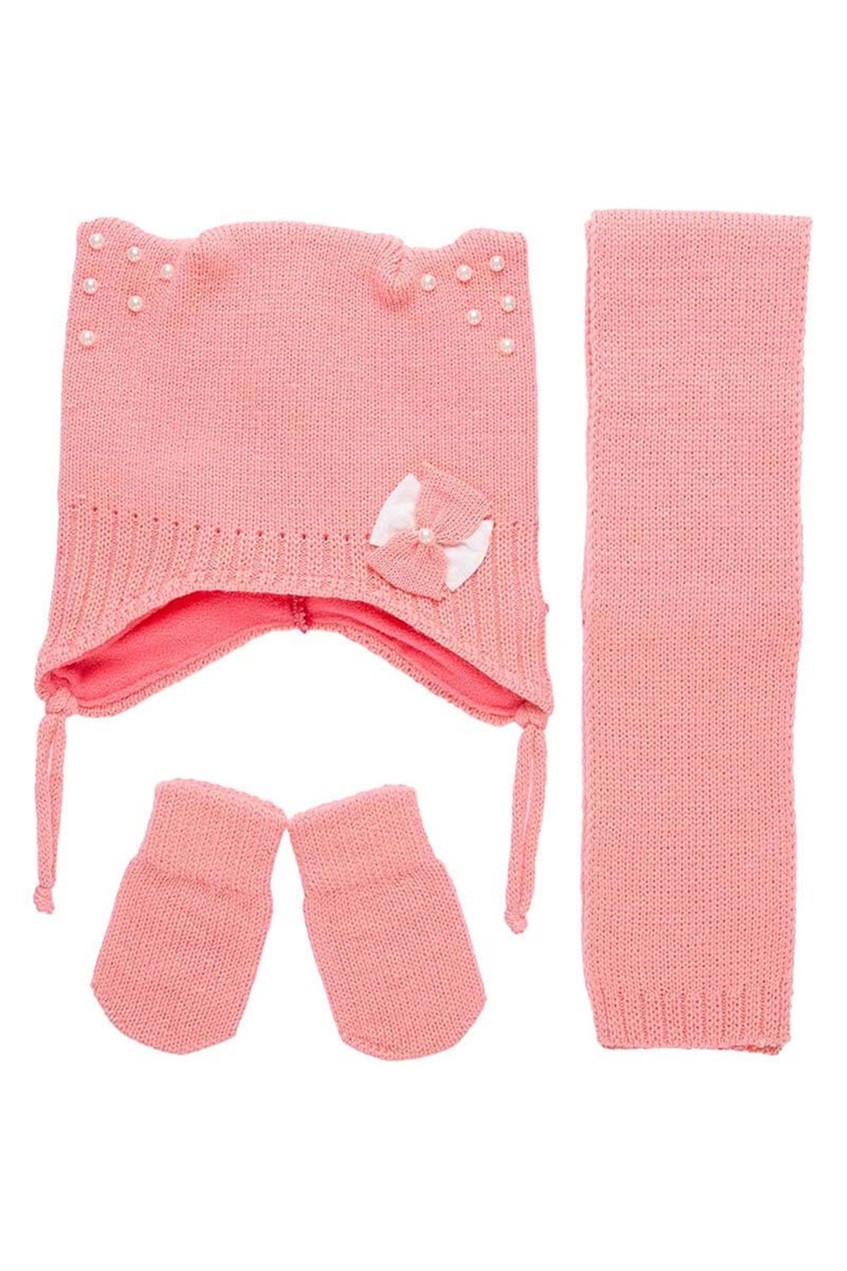 Pembe Bebek Atkı Bere Eldiven Takımı - K9900