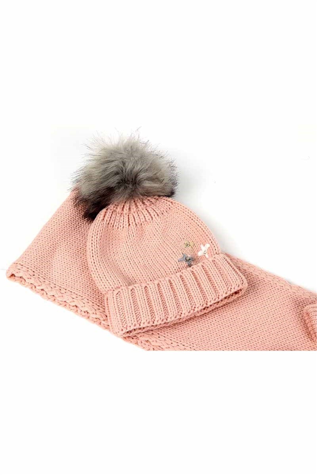 Pembe Kız Çocuk Atkı Bere Eldiven Takımı 5109 - 4-7 Yaş Arası