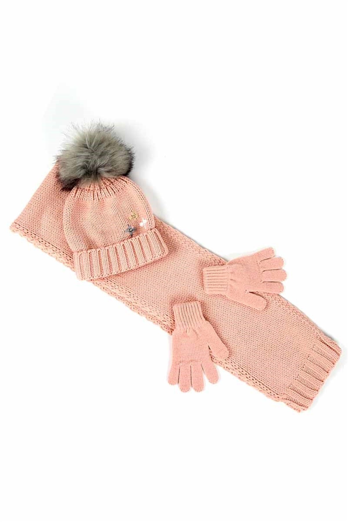 Pembe Kız Çocuk Atkı Bere Eldiven Takımı 5109 - 4-7 Yaş Arası