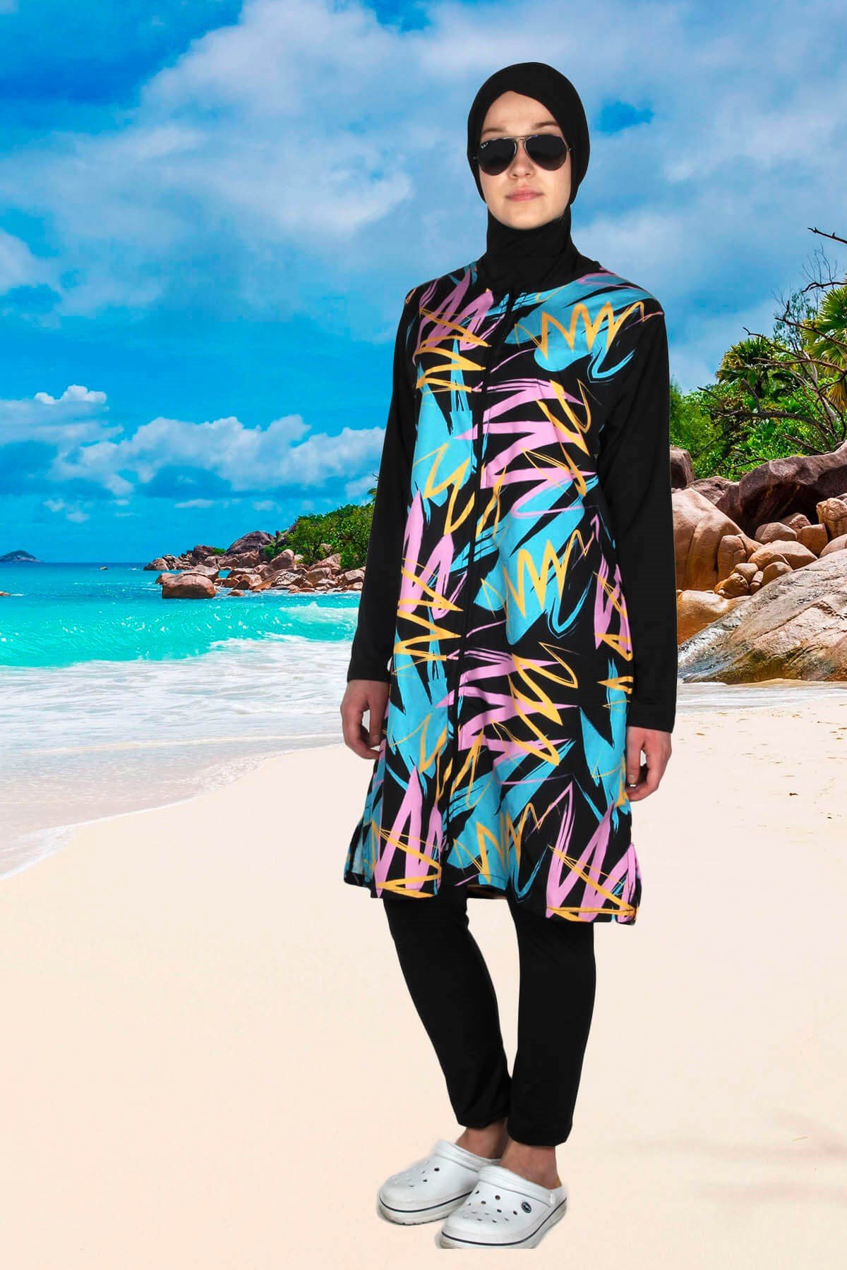 Picasso Serisi Yapışmayan Haşema, Paraşüt Kumaş Tam Kapalı Mayo / Sealife SL1006