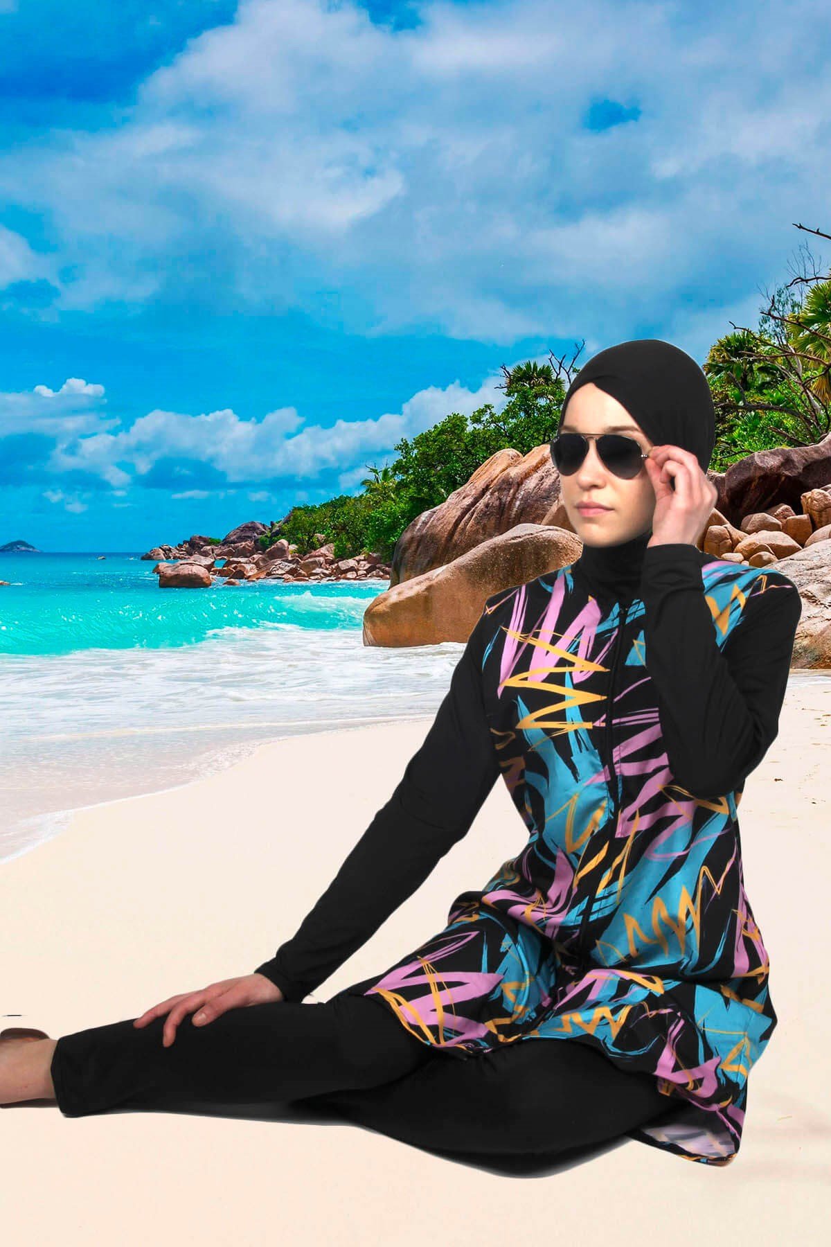 Picasso Serisi Yapışmayan Haşema, Paraşüt Kumaş Tam Kapalı Mayo / Sealife SL1006