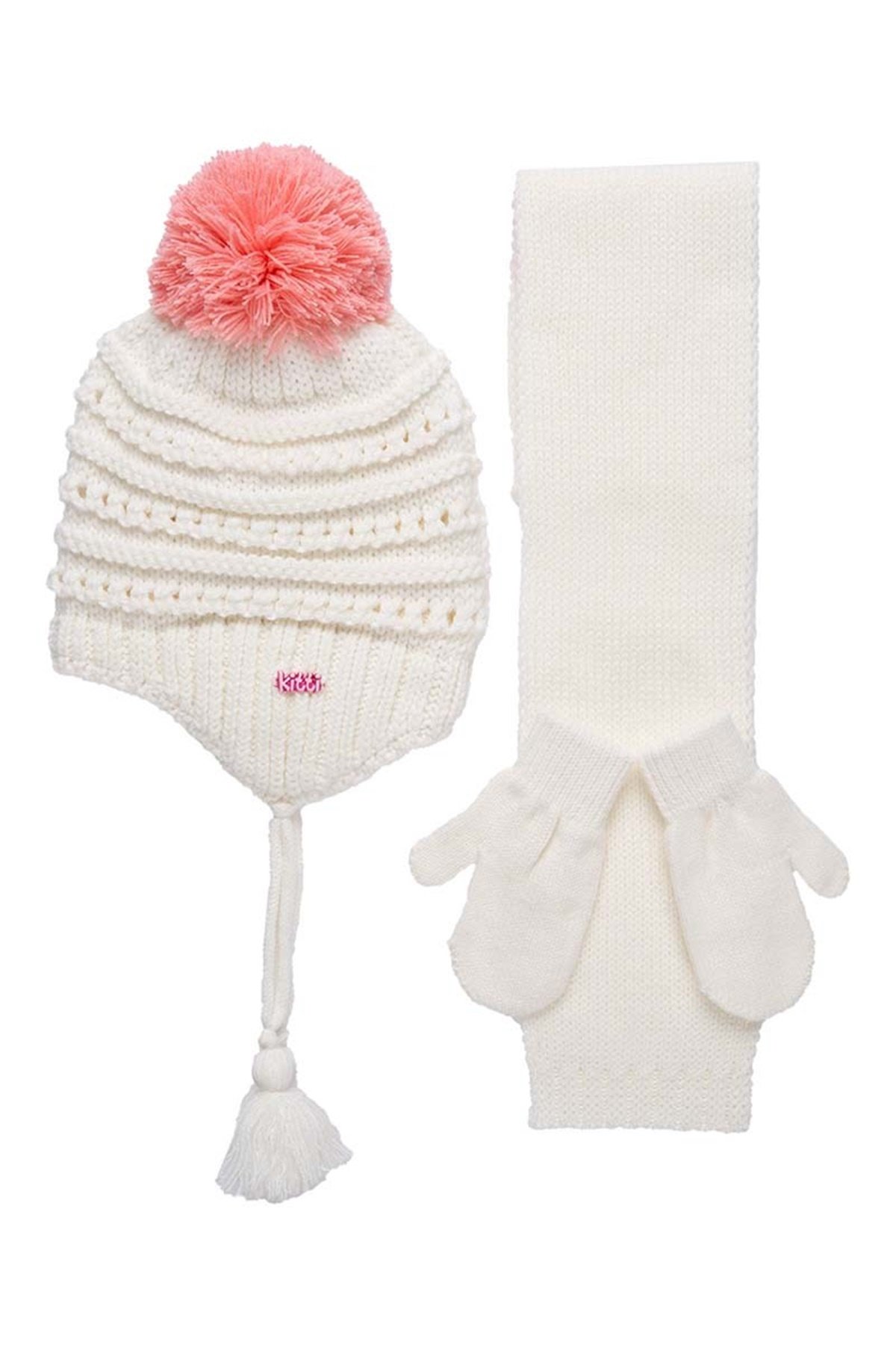 Rheda 1-4 Yaş Kız Çocuk Atkı Bere Eldiven Takımı K9922 - Beyaz