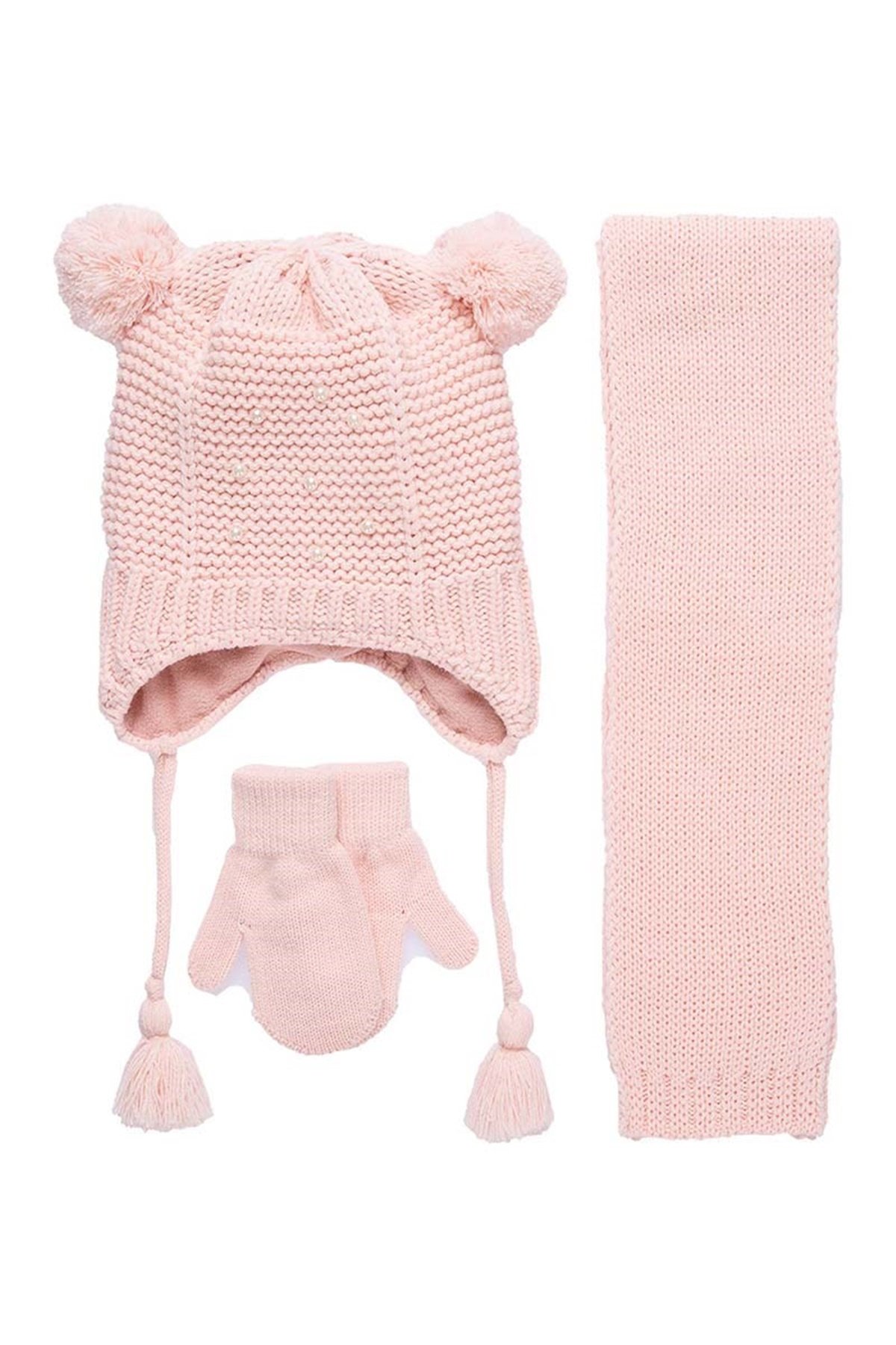 Rinna 1-4 Yaş Kız Çocuk Atkı Bere Eldiven Takımı K9920 - Pudra