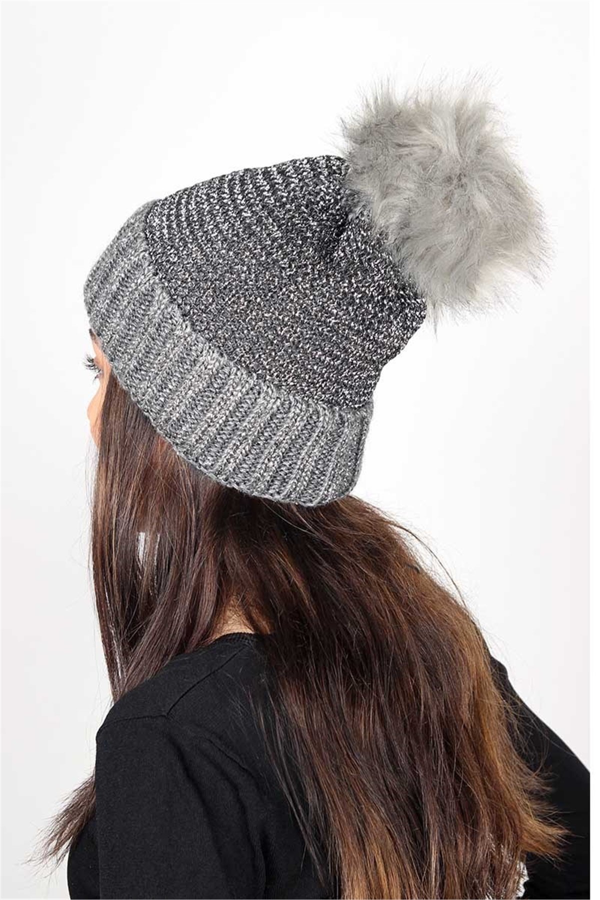 Simli, İp File Örgü Kadın Bere KFB12505 Gümüş