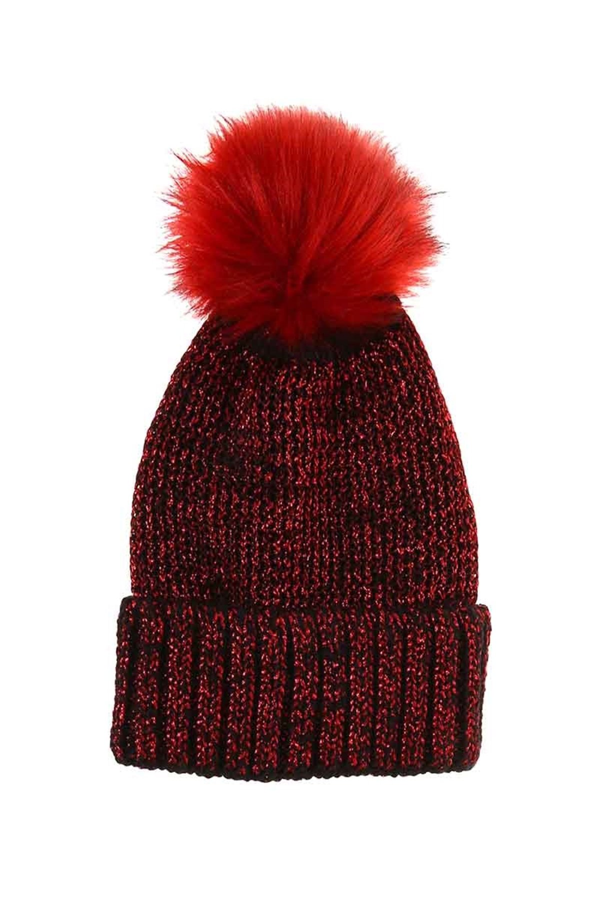 Simli, İp File Örgü Kadın Bere KFB12505 Kırmızı