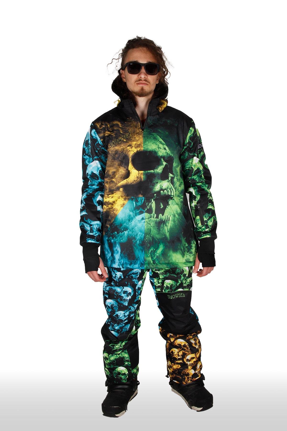 Skull X Snowboard Takımı, Renkli Kayak ve Kar Mont ve Pantolon Takımı