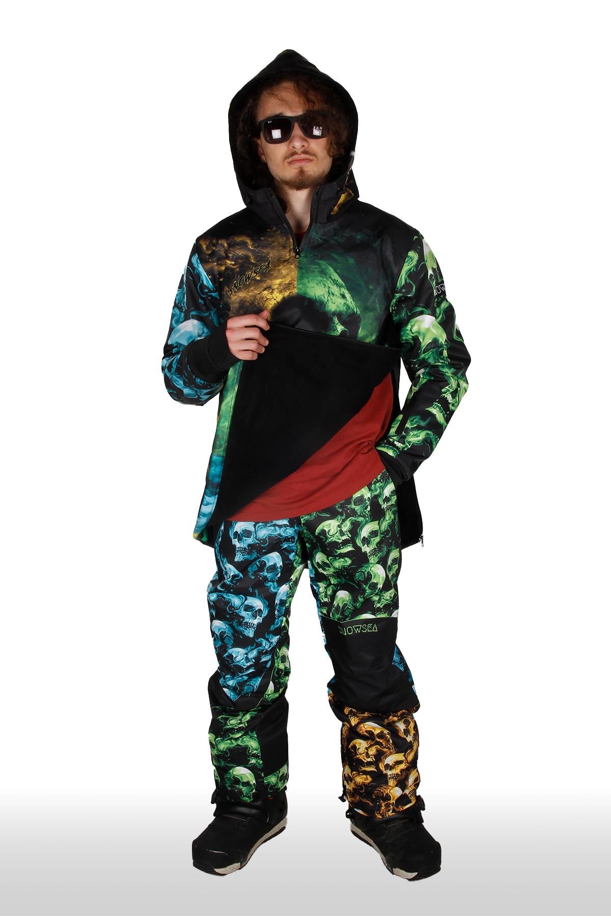 Skull X Snowboard Takımı, Renkli Kayak ve Kar Mont ve Pantolon Takımı