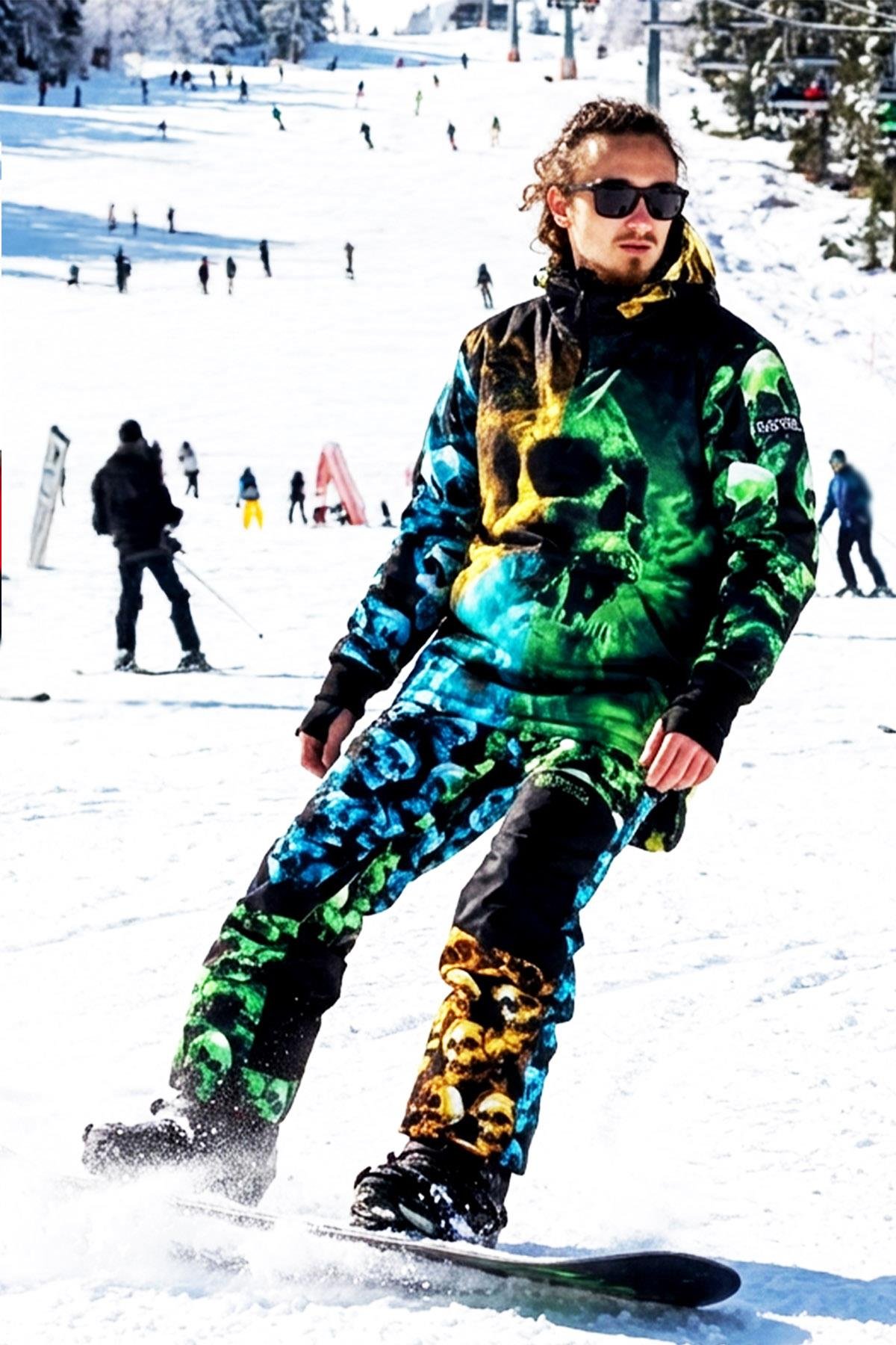 Skull X Snowboard Takımı, Renkli Kayak ve Kar Mont ve Pantolon Takımı