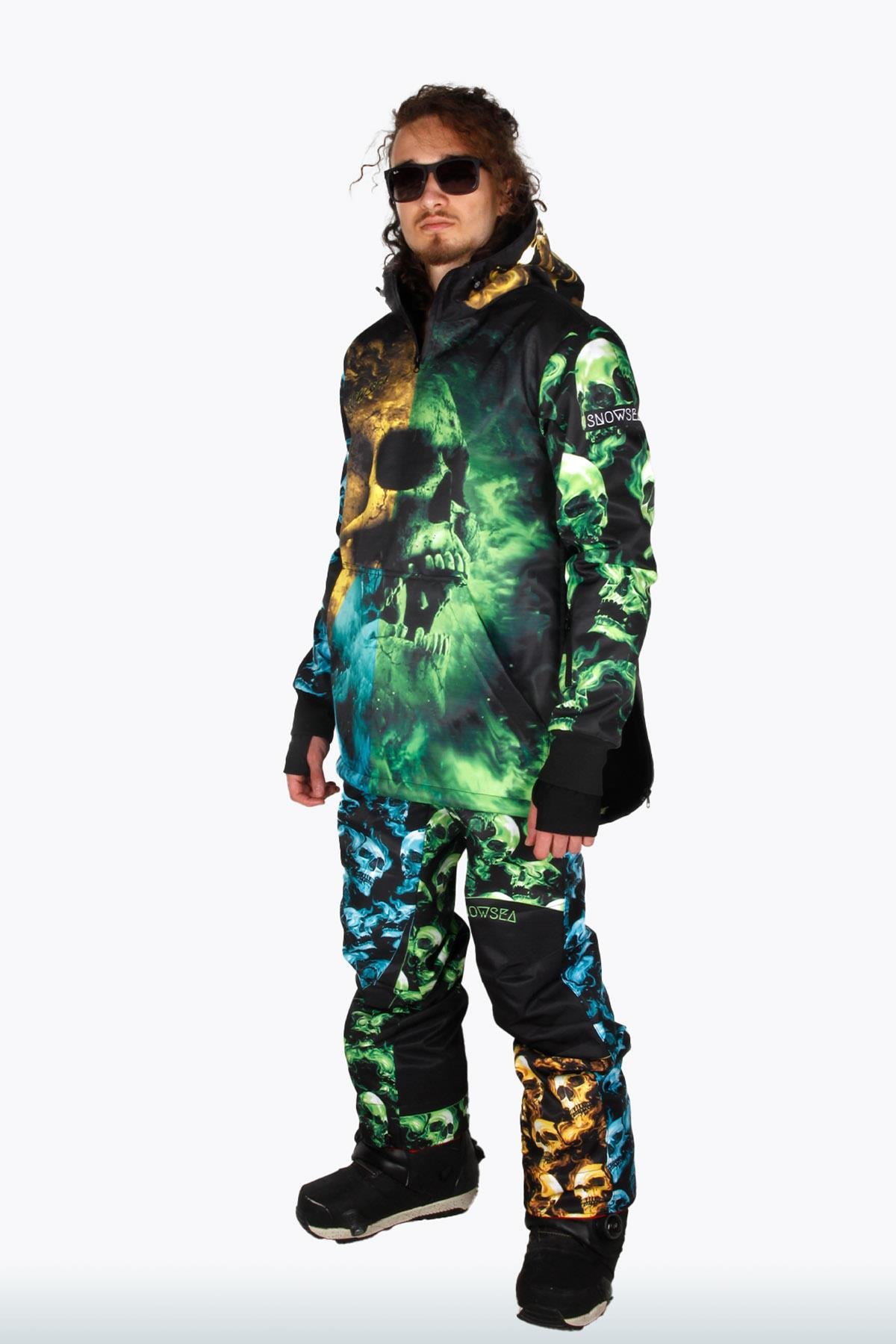 Skull X Snowboard Takımı, Renkli Kayak ve Kar Mont ve Pantolon Takımı