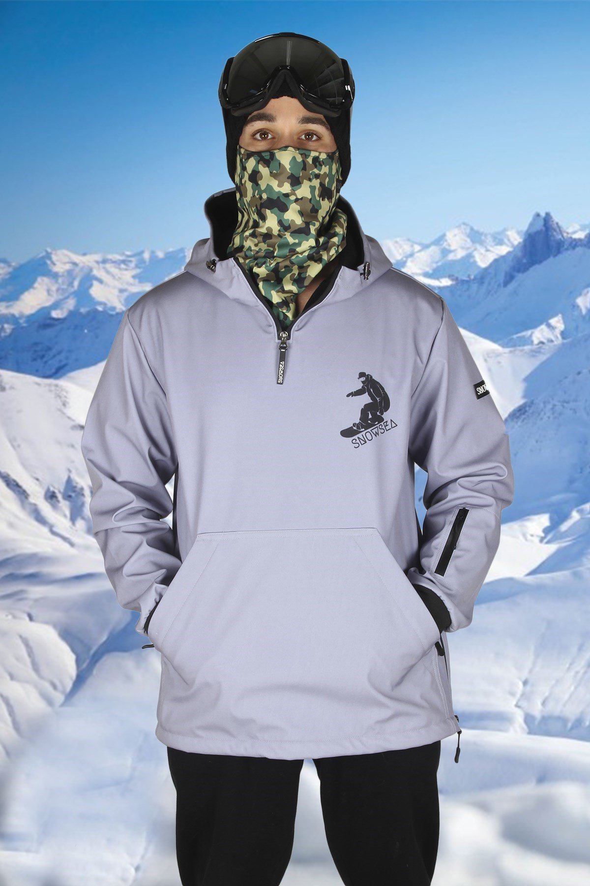 Snowsea SS7731-1 Gri Tasarım Yaka Fermuarlı Snowboard Montu