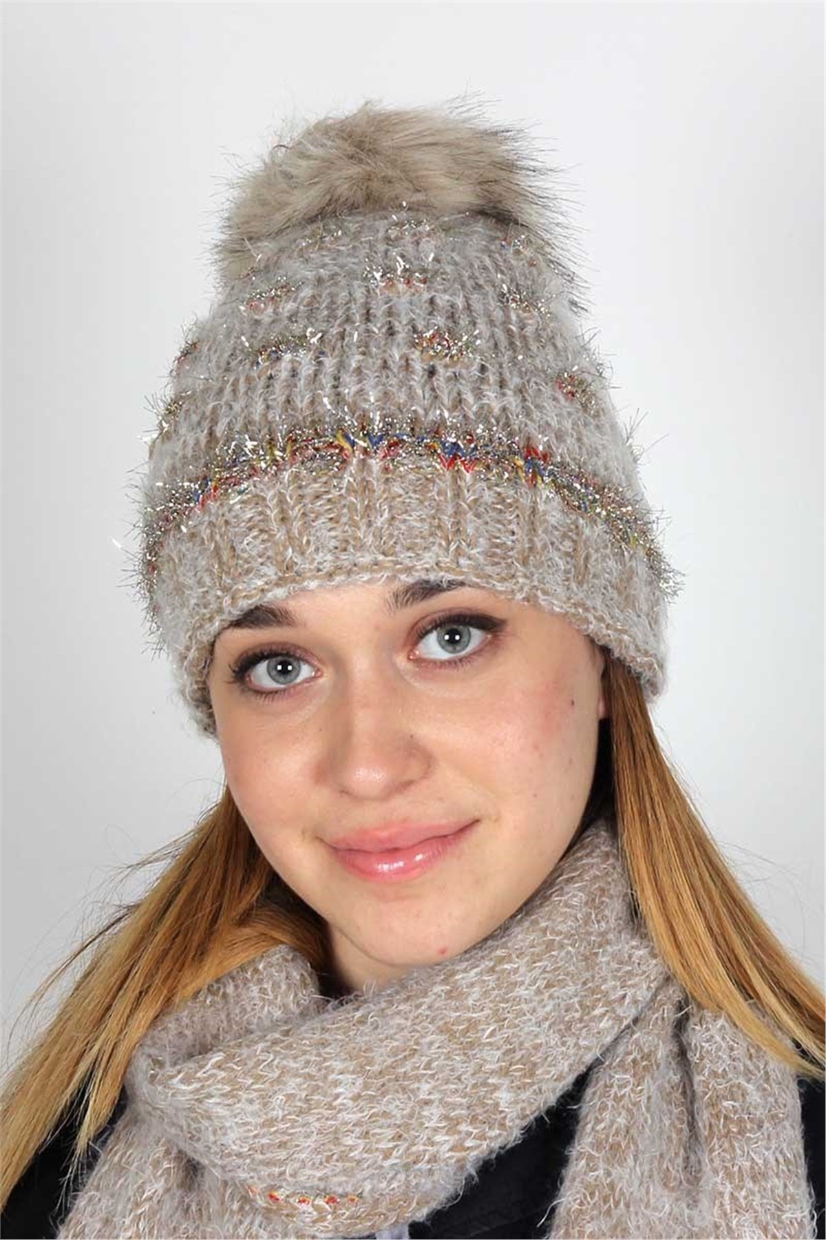 Soft Kadın Atkı Bere Eldiven Seti  Exclusive Serisi  30201 - Bej