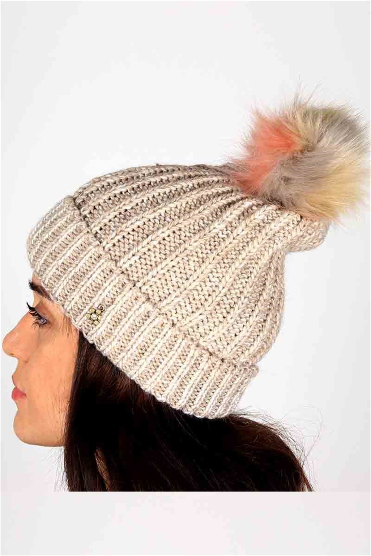 Tarz Kadın Atkı Bere Eldiven Üçlü Takım - Bej