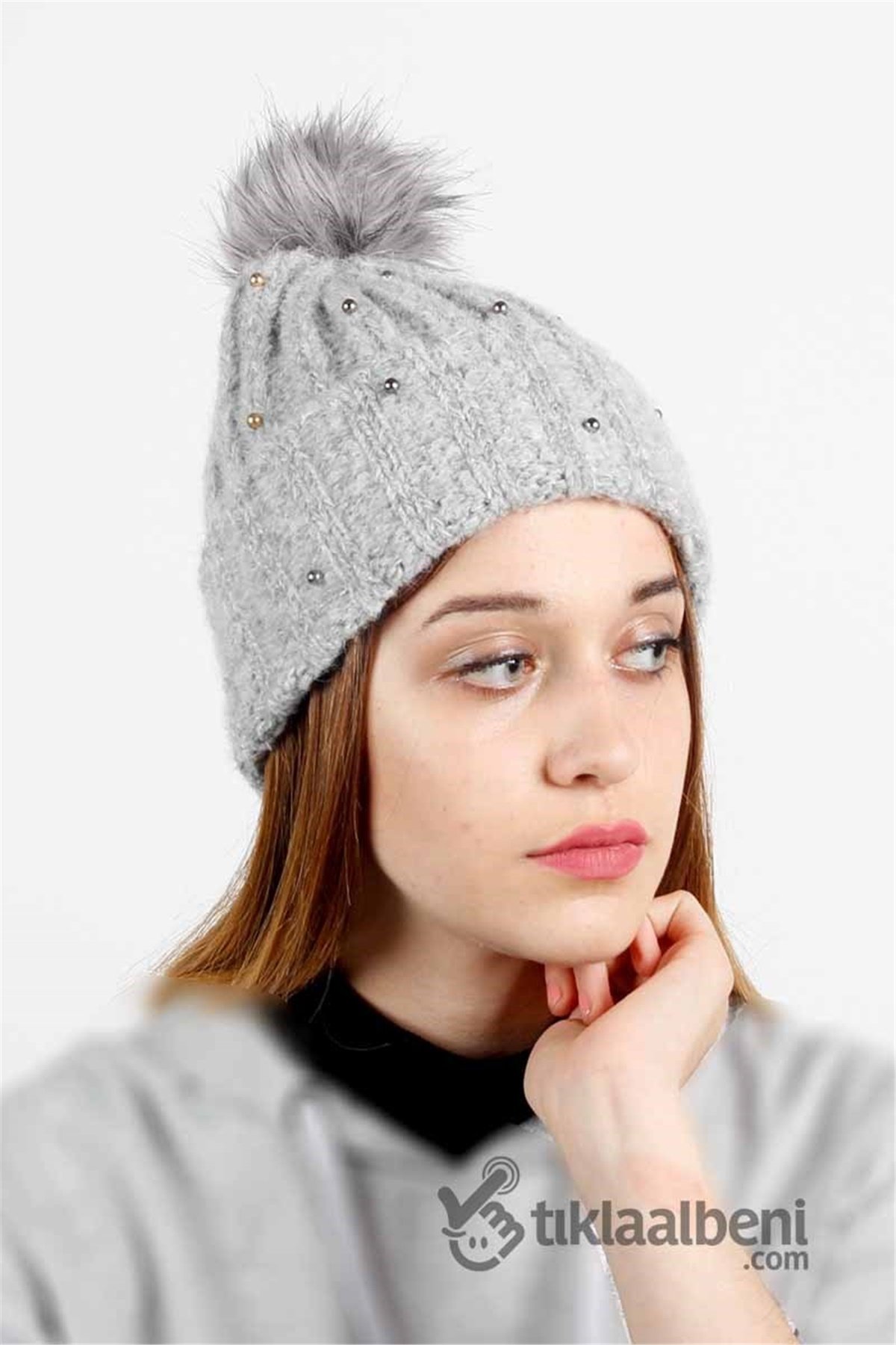 Taş Detaylı Bere - FRM-41 Gri