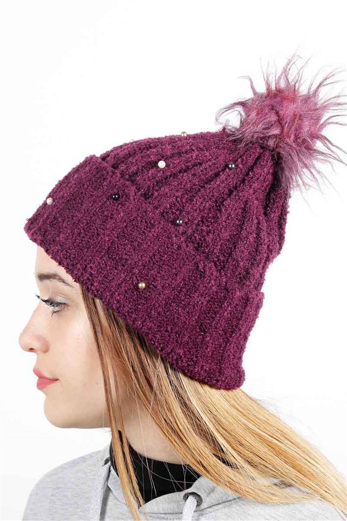 Taş Detaylı Bere - FRM-41 Mor