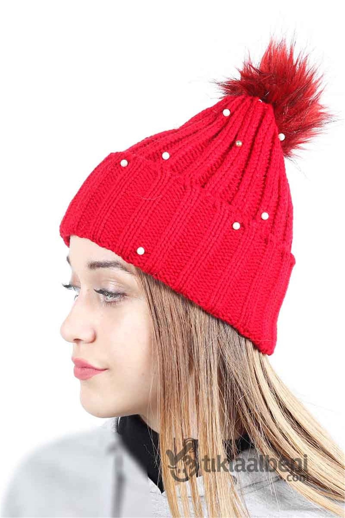 Taş Detaylı Kırmızı Bere - FRM-41 Kırmızı