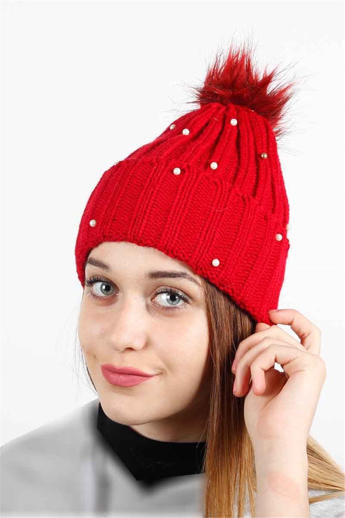 Taş Detaylı Kırmızı Bere - FRM-41 Kırmızı