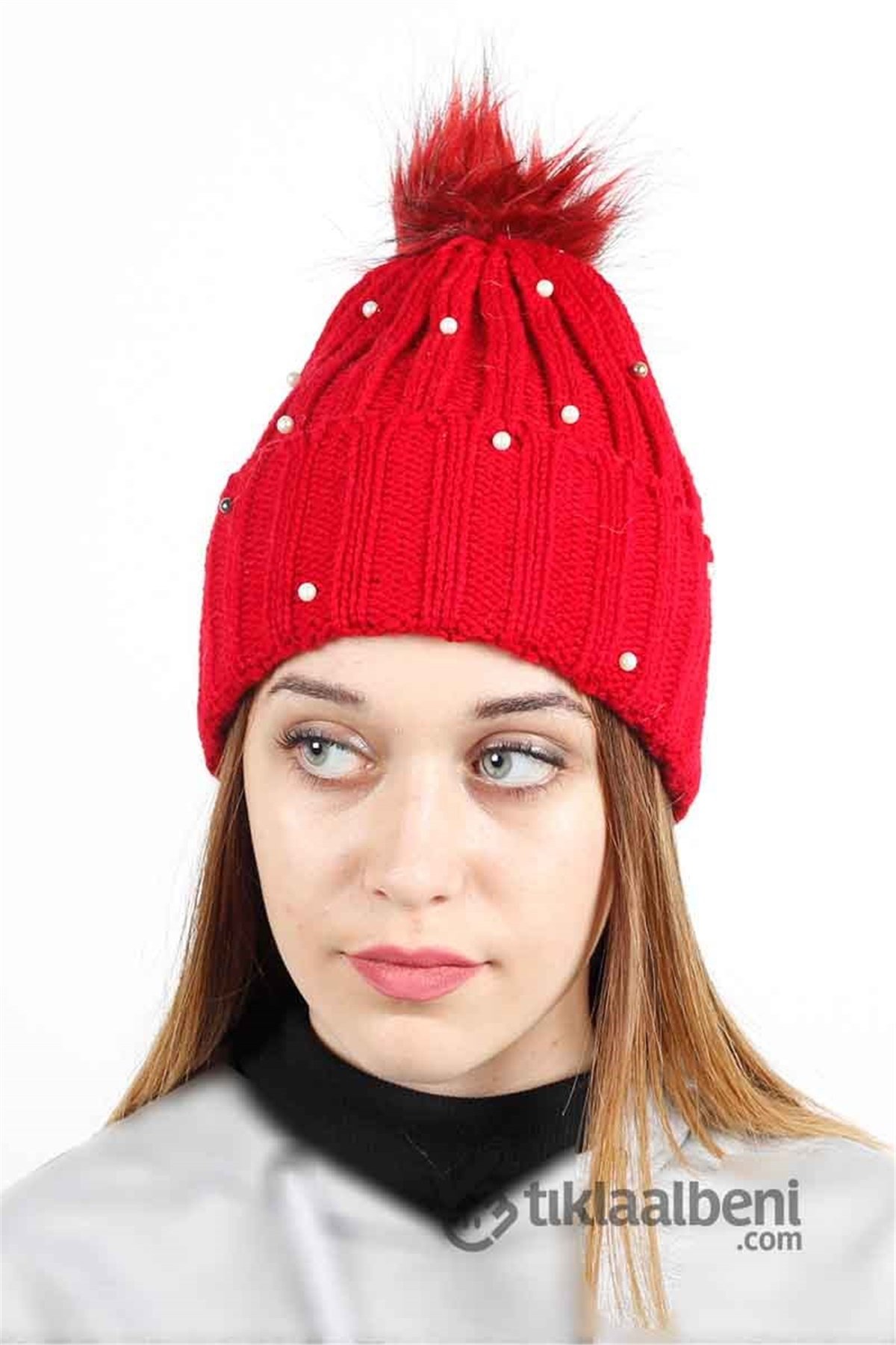 Taş Detaylı Kırmızı Bere - FRM-41 Kırmızı