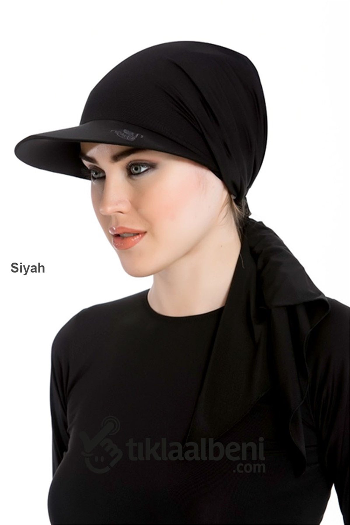 Tesettür Mayo Plaj Şapkası , Terekli Kumaş Bone, 227999 - Siyah