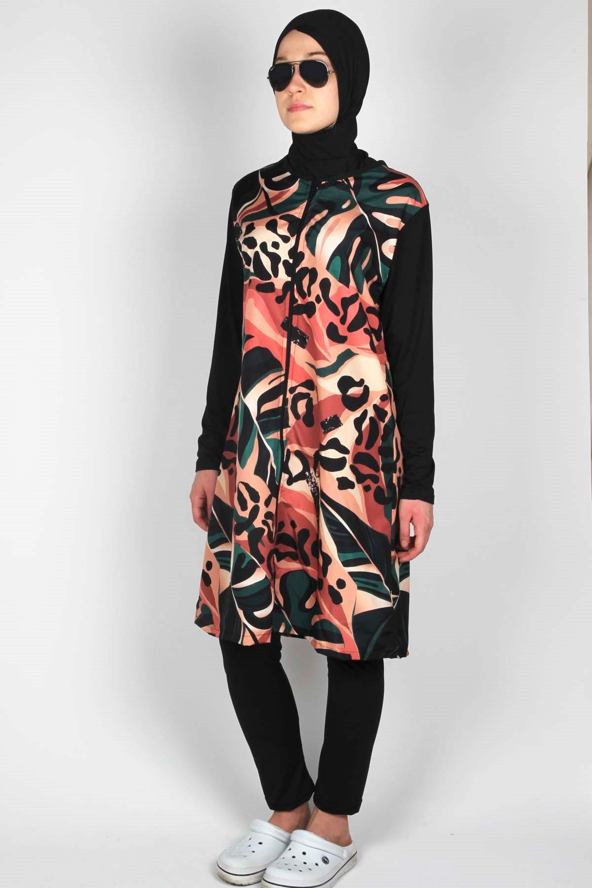 Tıklaalbeni Doğa Serisi Yapışmayan Tesettür Mayo, Paraşüt Kumaş Fermuarlı Mayo / Sealife SL1007