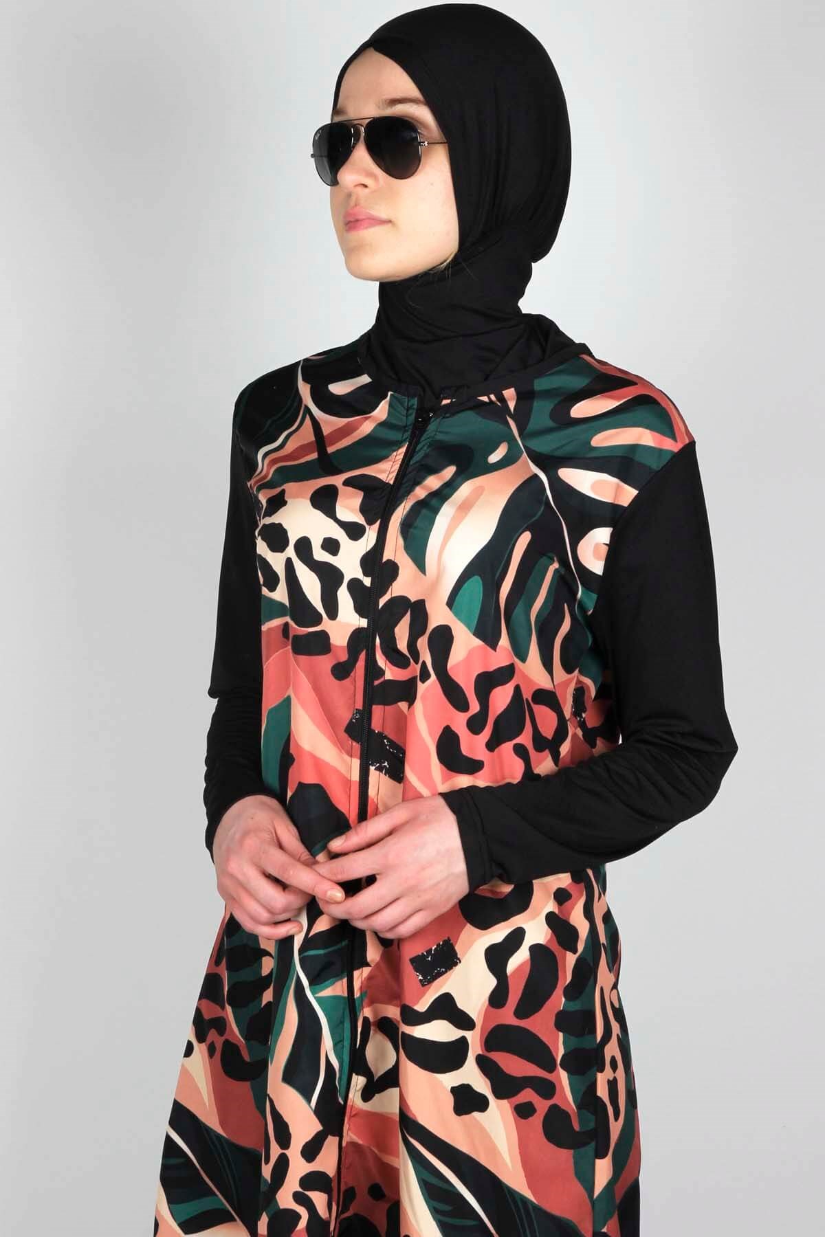 Tıklaalbeni Doğa Serisi Yapışmayan Tesettür Mayo, Paraşüt Kumaş Fermuarlı Mayo / Sealife SL1007