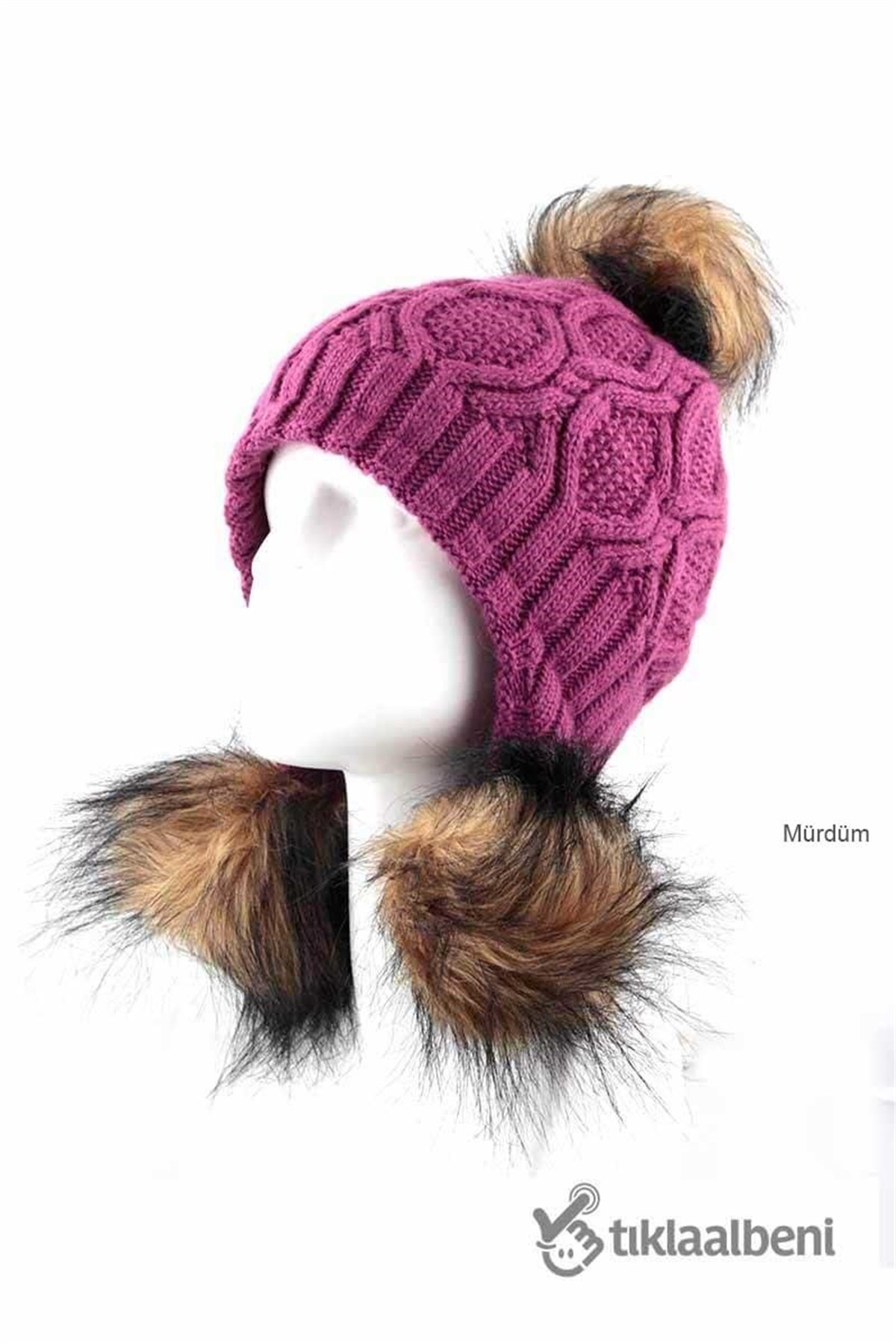 Üç Ponponlu Violet Bayan Bere FNM-2394 - Siyah