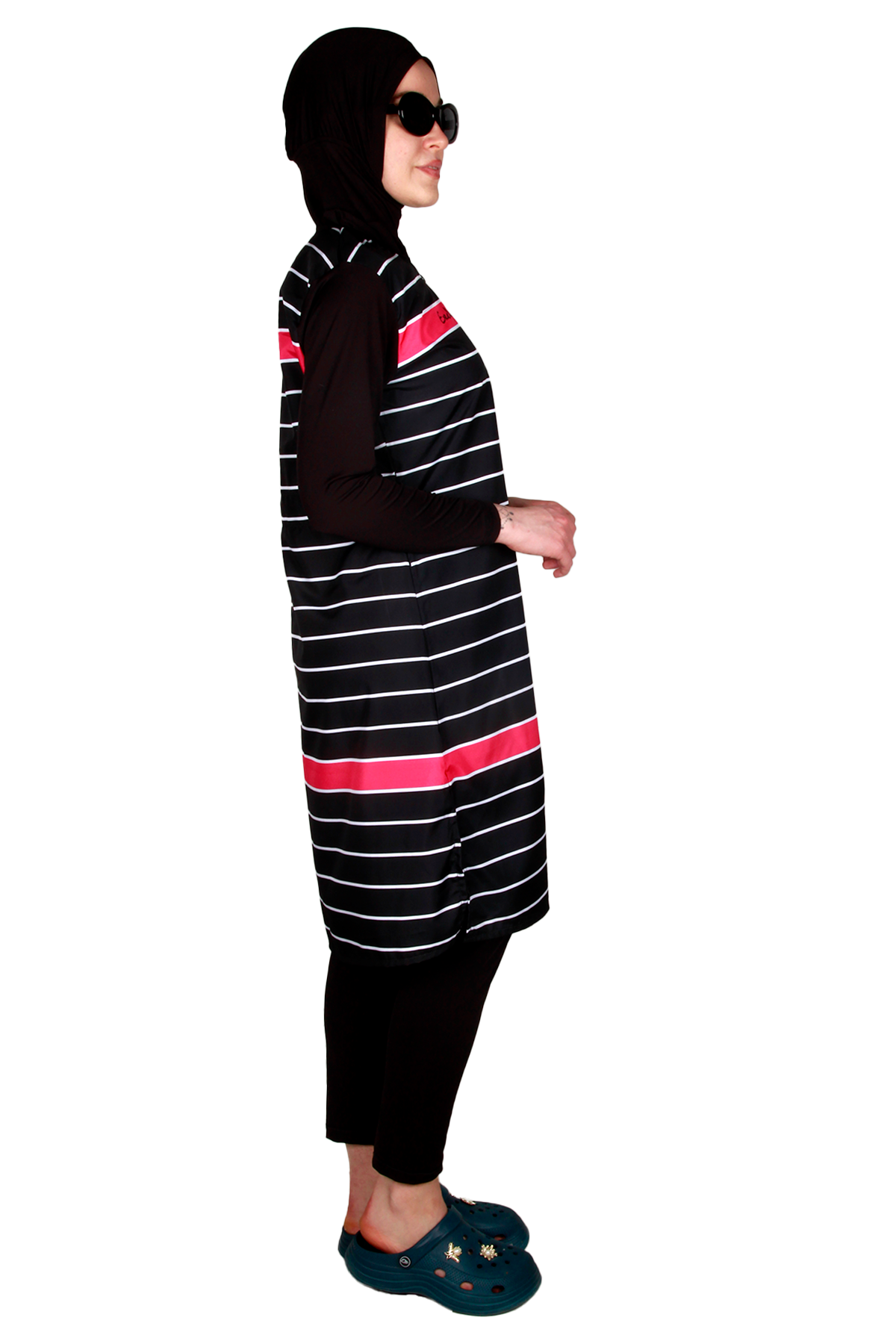 Veros Mayo VRS1085 Tam Kapalı Çizgili Tesettür Mayo