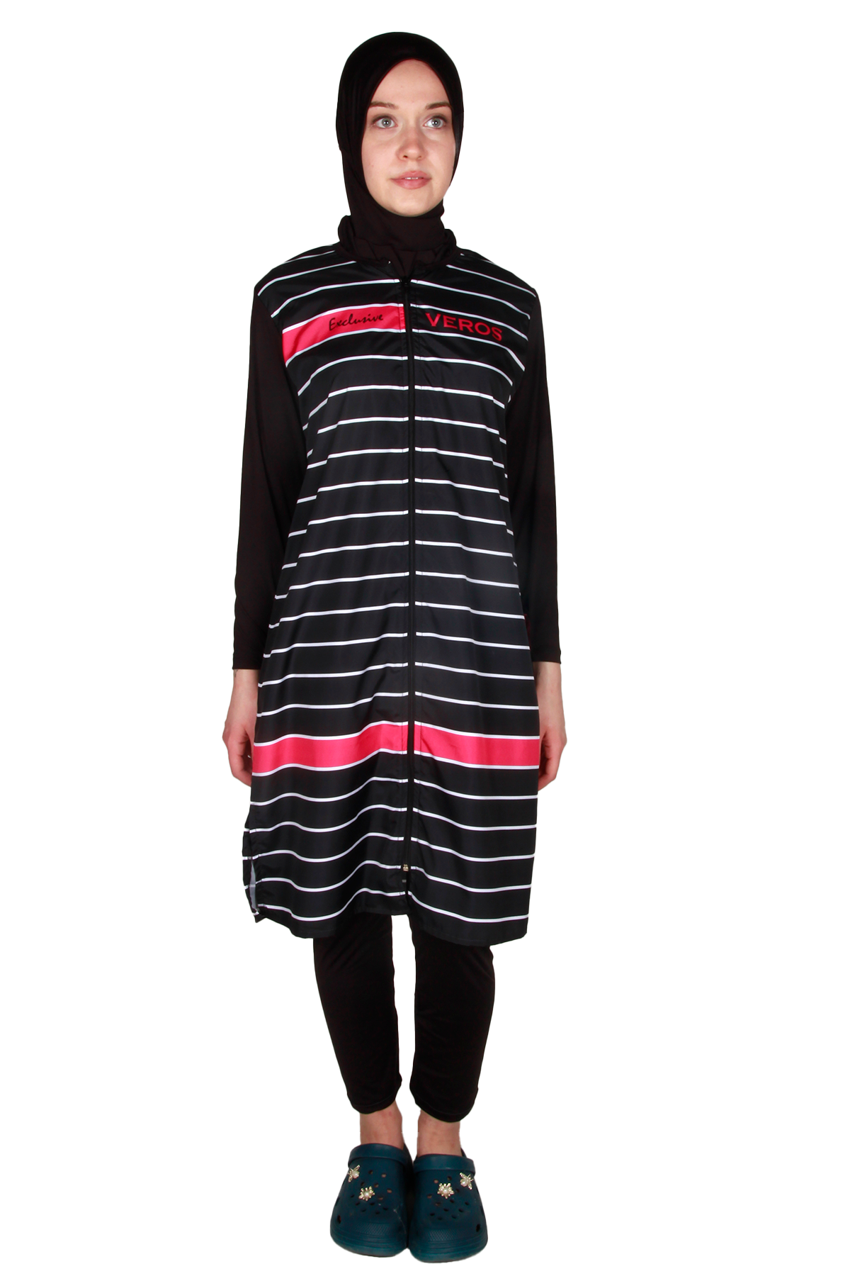 Veros Mayo VRS1085 Tam Kapalı Çizgili Tesettür Mayo