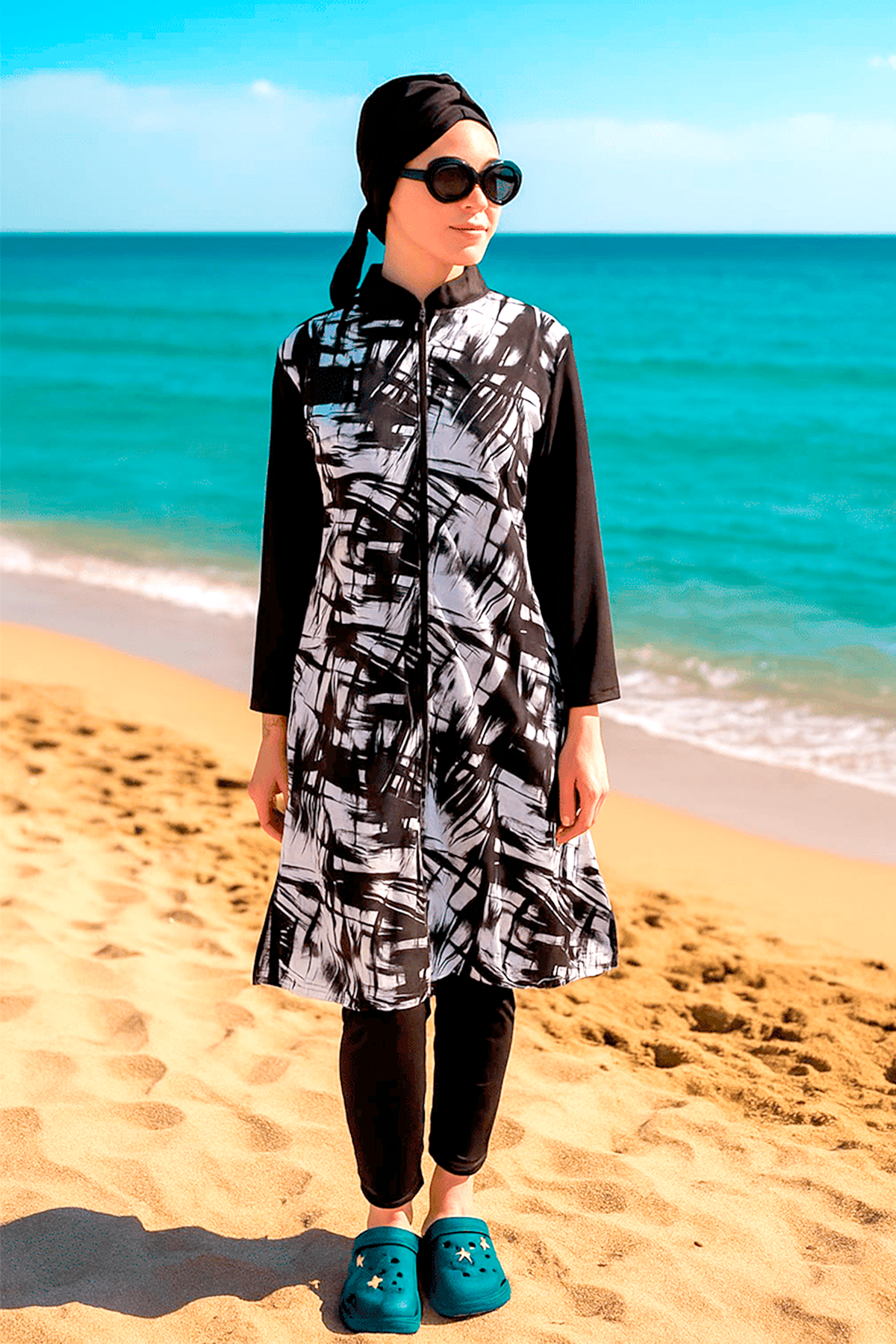 Veros Mayo VRS1095, Siyah Beyaz Tesettür Mayo