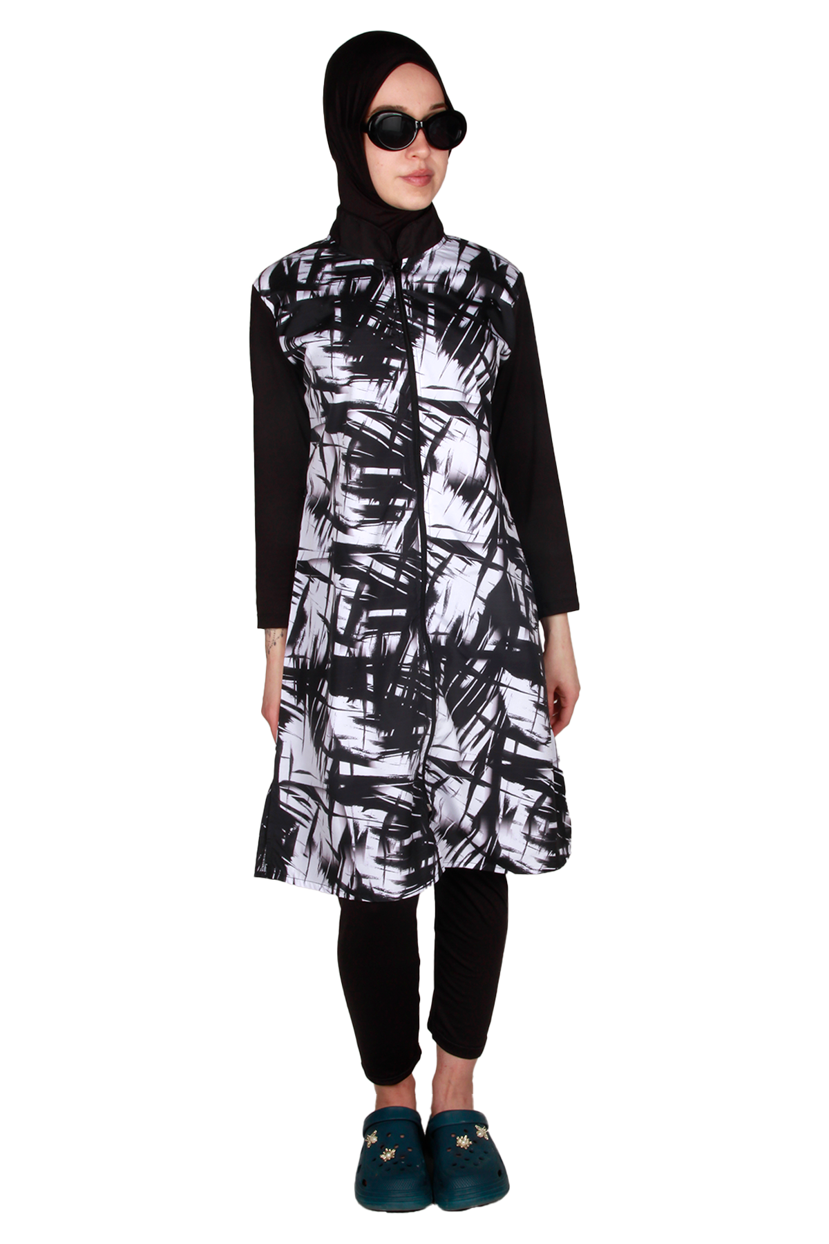 Veros Mayo VRS1095, Siyah Beyaz Tesettür Mayo