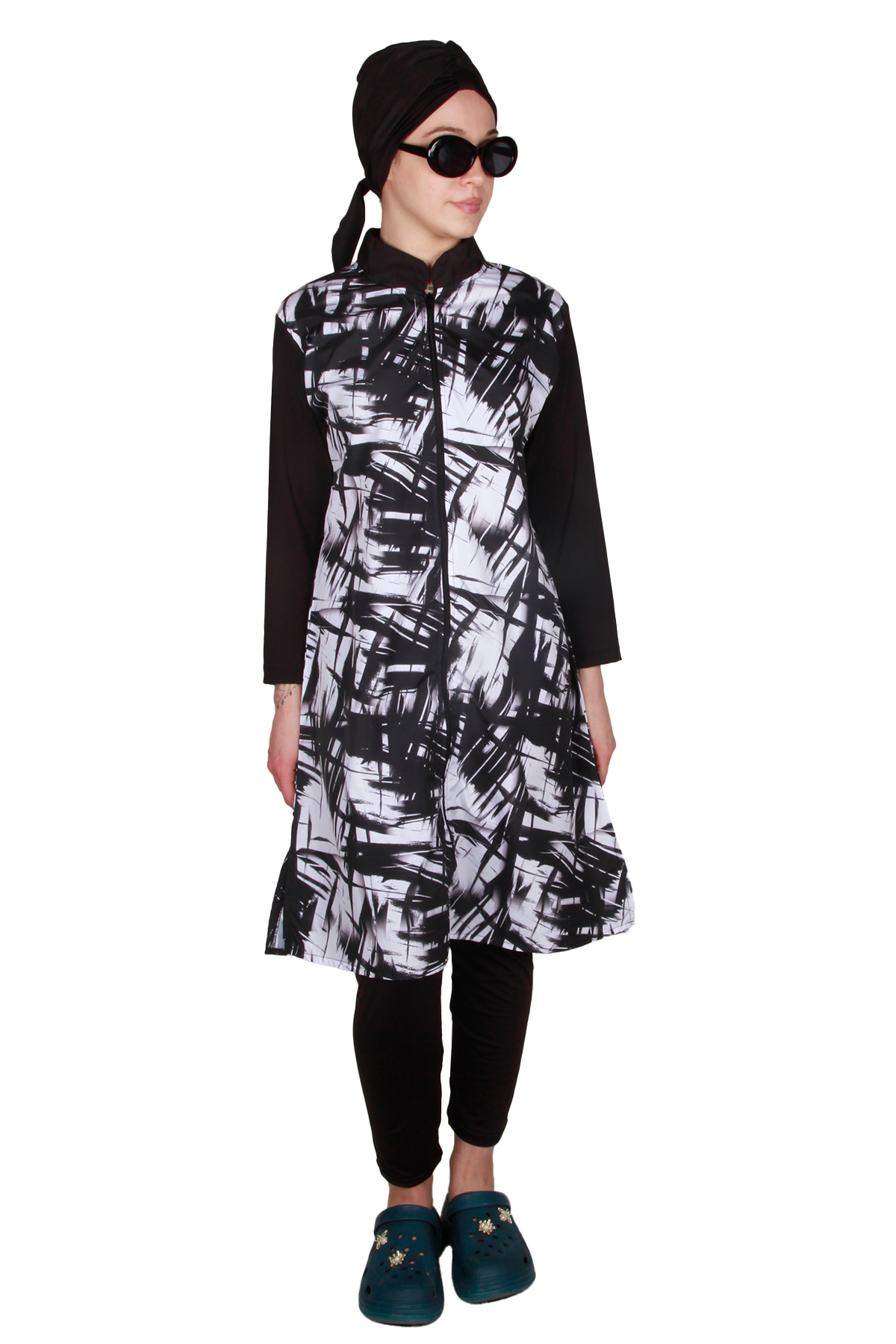 Veros Mayo VRS1095, Siyah Beyaz Tesettür Mayo