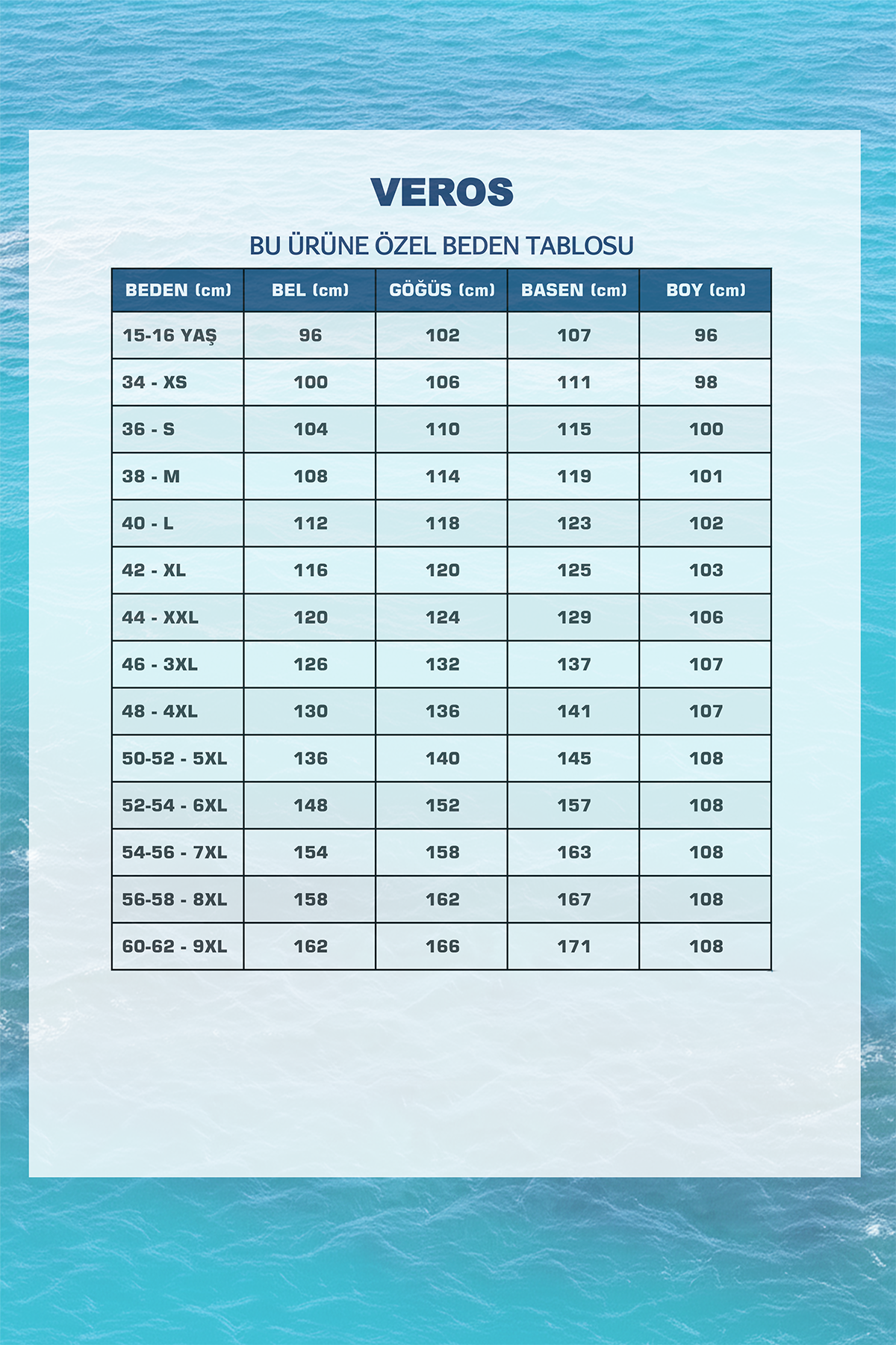 veros tesettür mayo beden tablosu, tesettür mayo ölçüleri