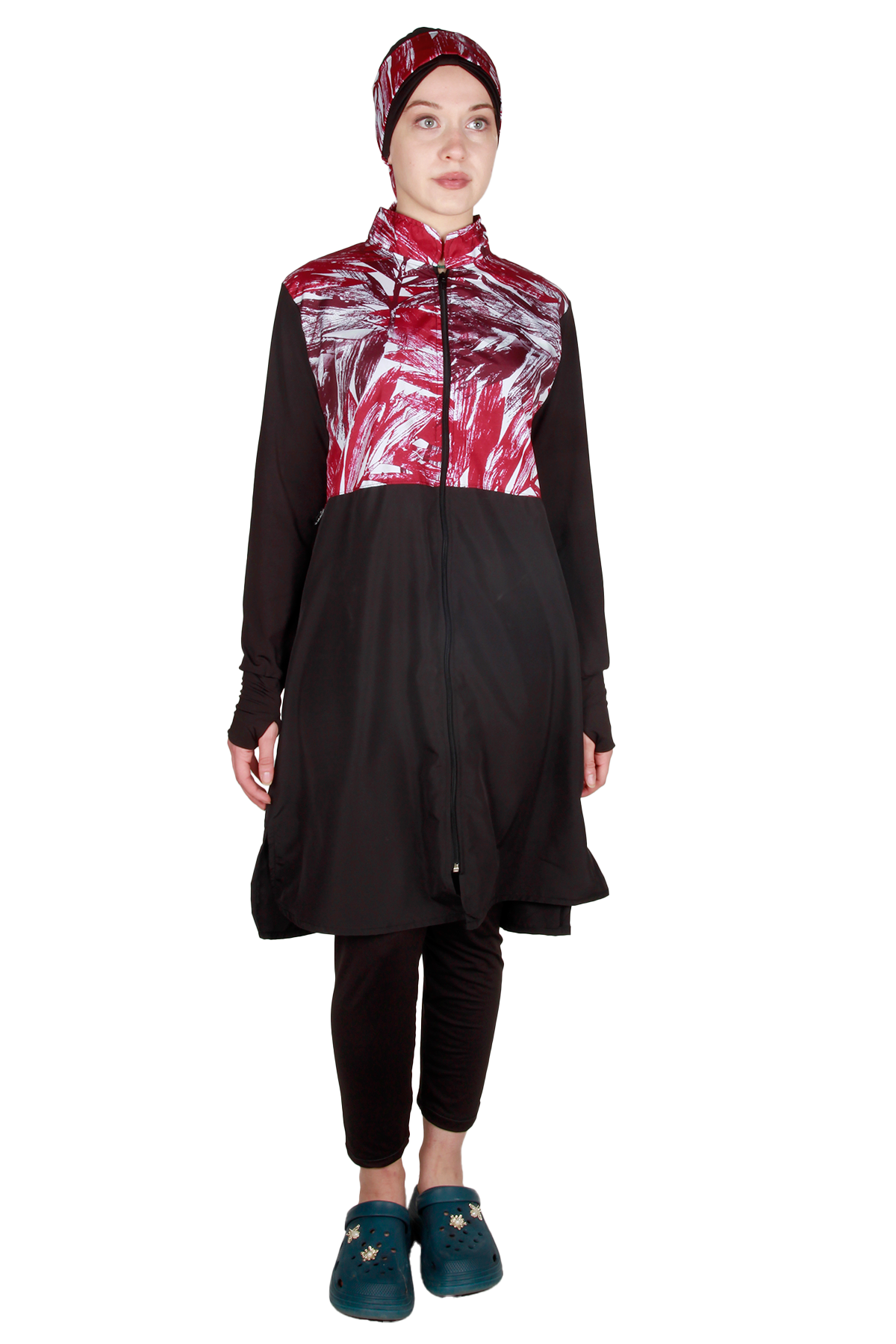 Veros Mayo VRS1108, Kırmızı Desenli Tesettür Mayo