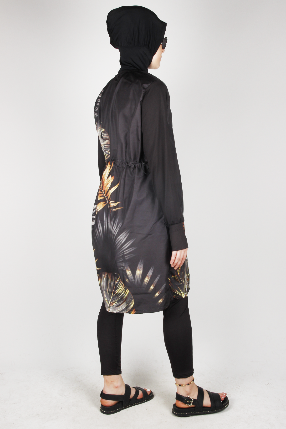 Veros SL1030 Yaprak Desenli Siyah Tesettür Mayo