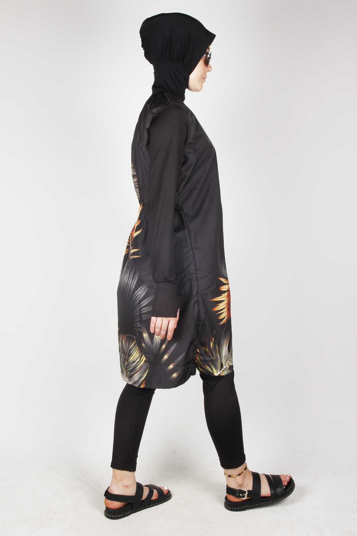 Veros SL1030 Yaprak Desenli Siyah Tesettür Mayo