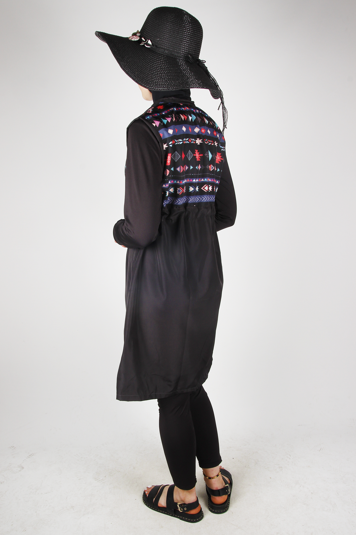 Veros SL1031 Geometrik Desenli Siyah Tesettür Mayo