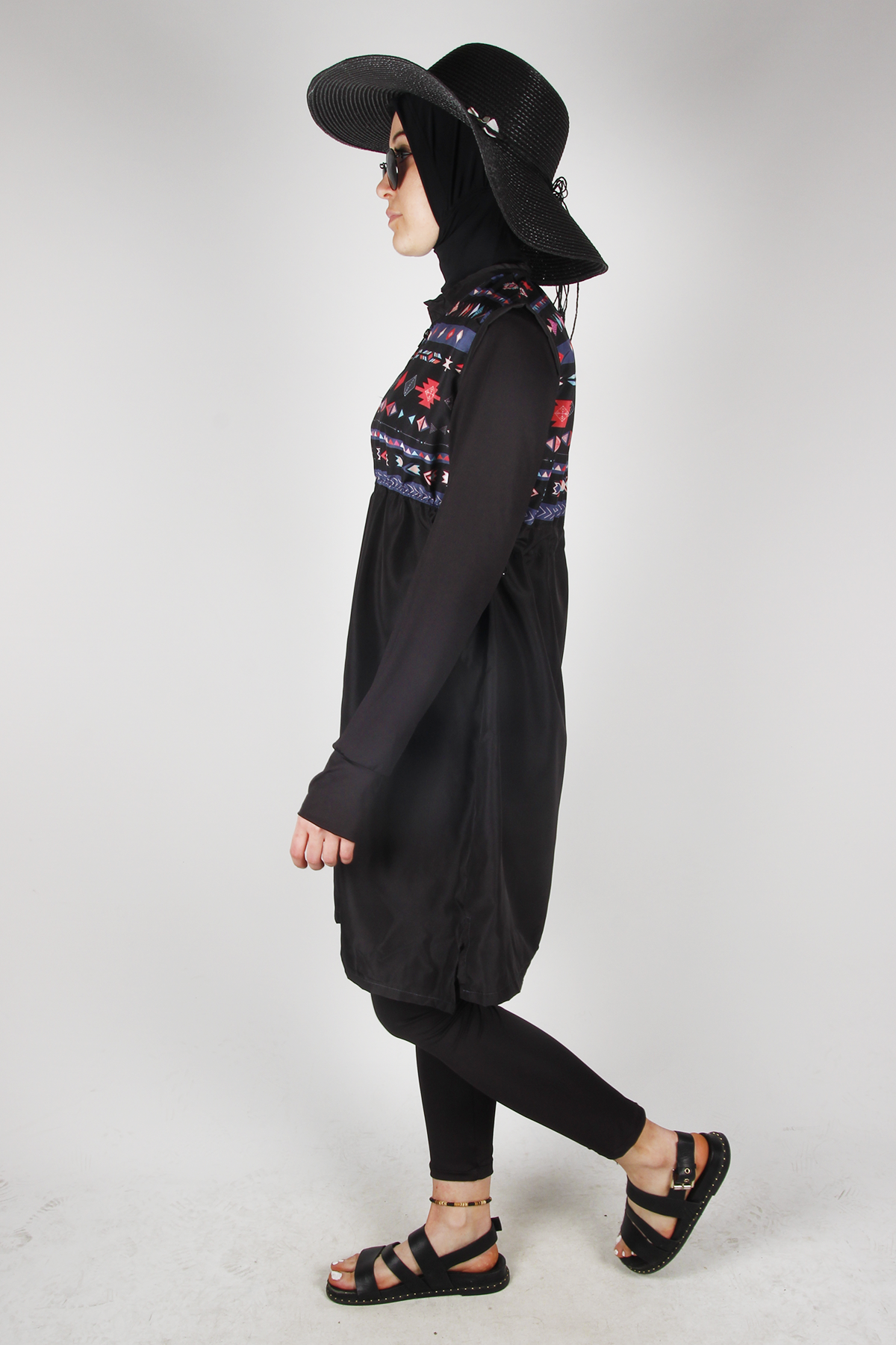 Veros SL1031 Geometrik Desenli Siyah Tesettür Mayo