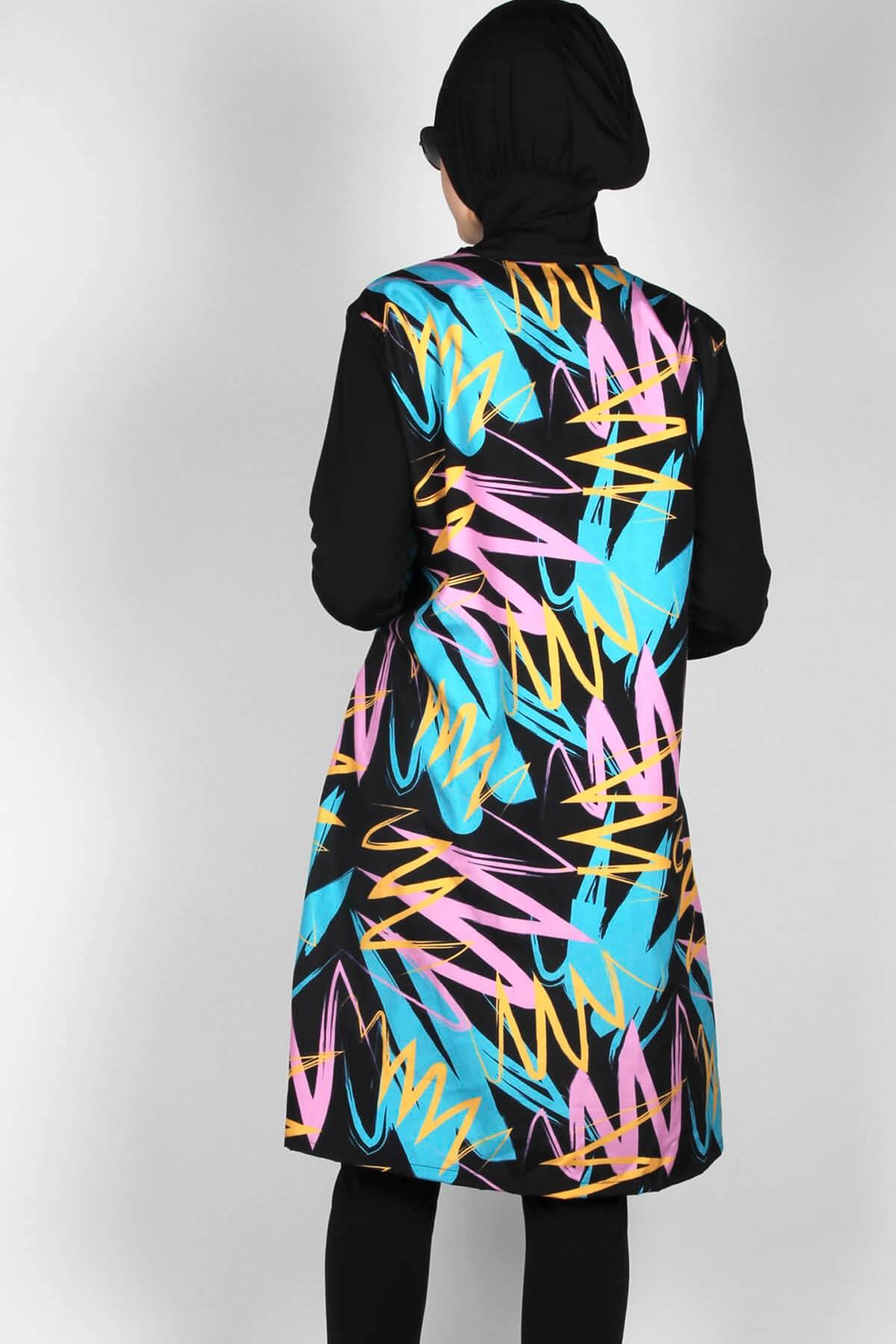 Veros UPF +40 Picasso Serisi Yapışmayan Haşema, Paraşüt Kumaş Tam Kapalı Mayo / Veros