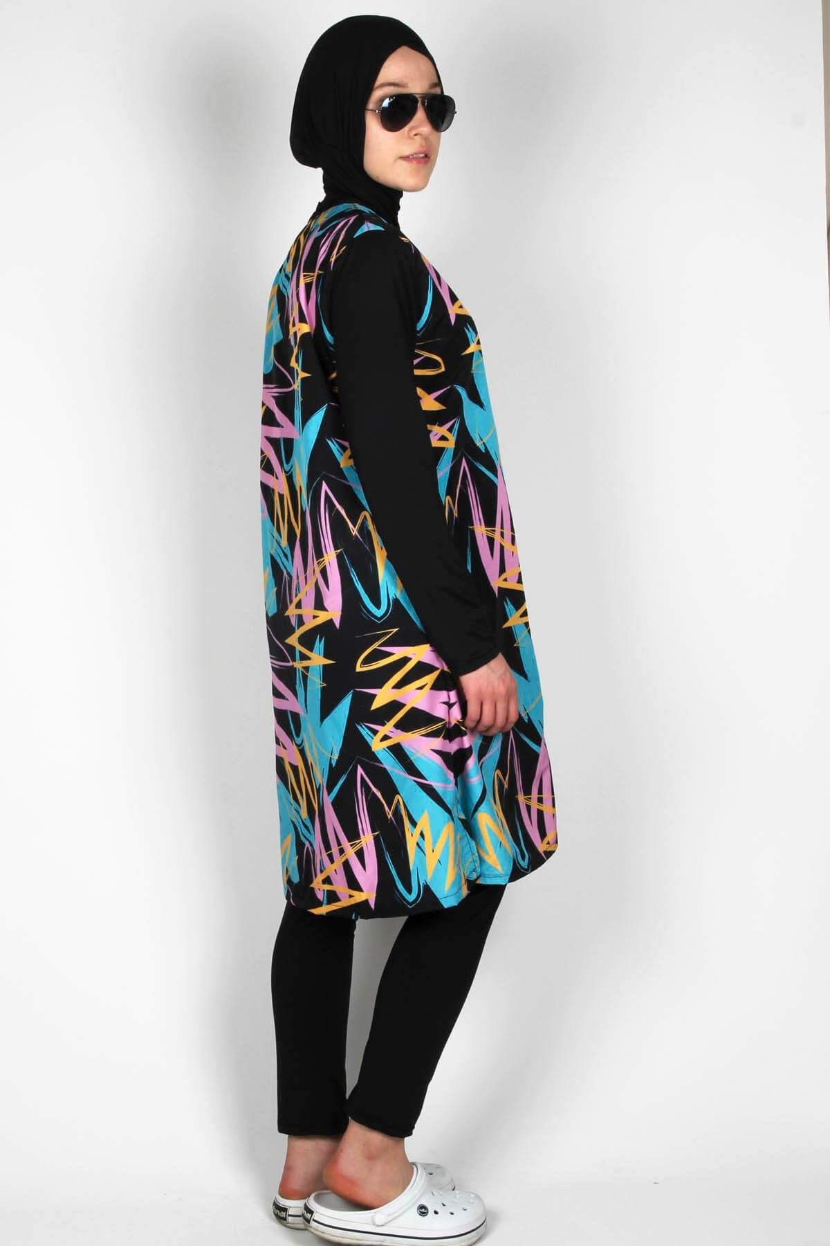 Veros UPF +40 Picasso Serisi Yapışmayan Haşema, Paraşüt Kumaş Tam Kapalı Mayo / Veros