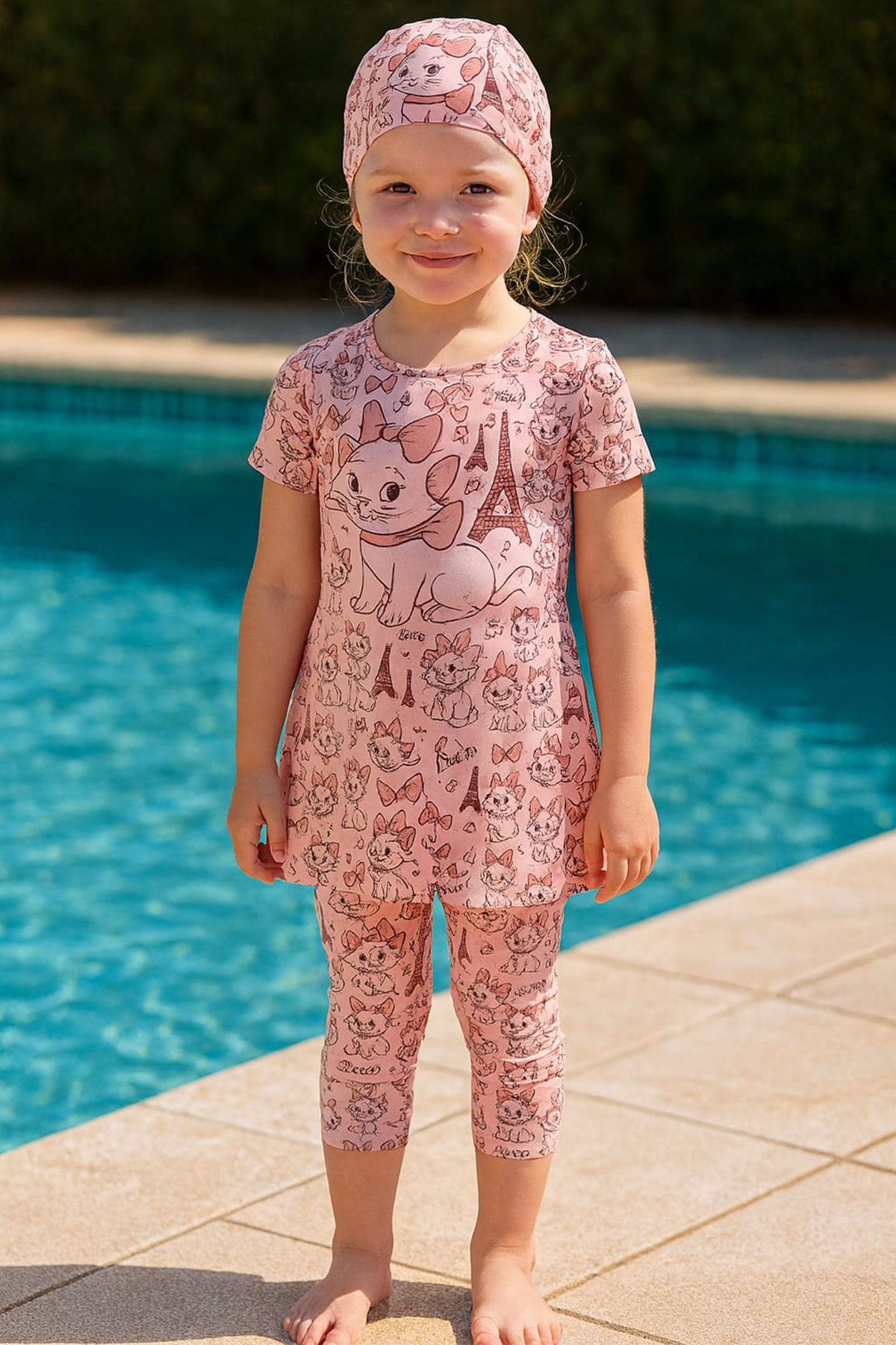 Veros VRS1157 Taytlı Çocuk Mayo, Kedili Kız Çocuk Mayosu