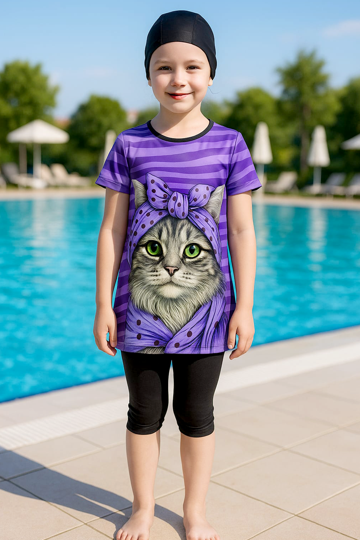 Veros VRS1160, Kız Çocuk Mor Kısa Kollu Mayo