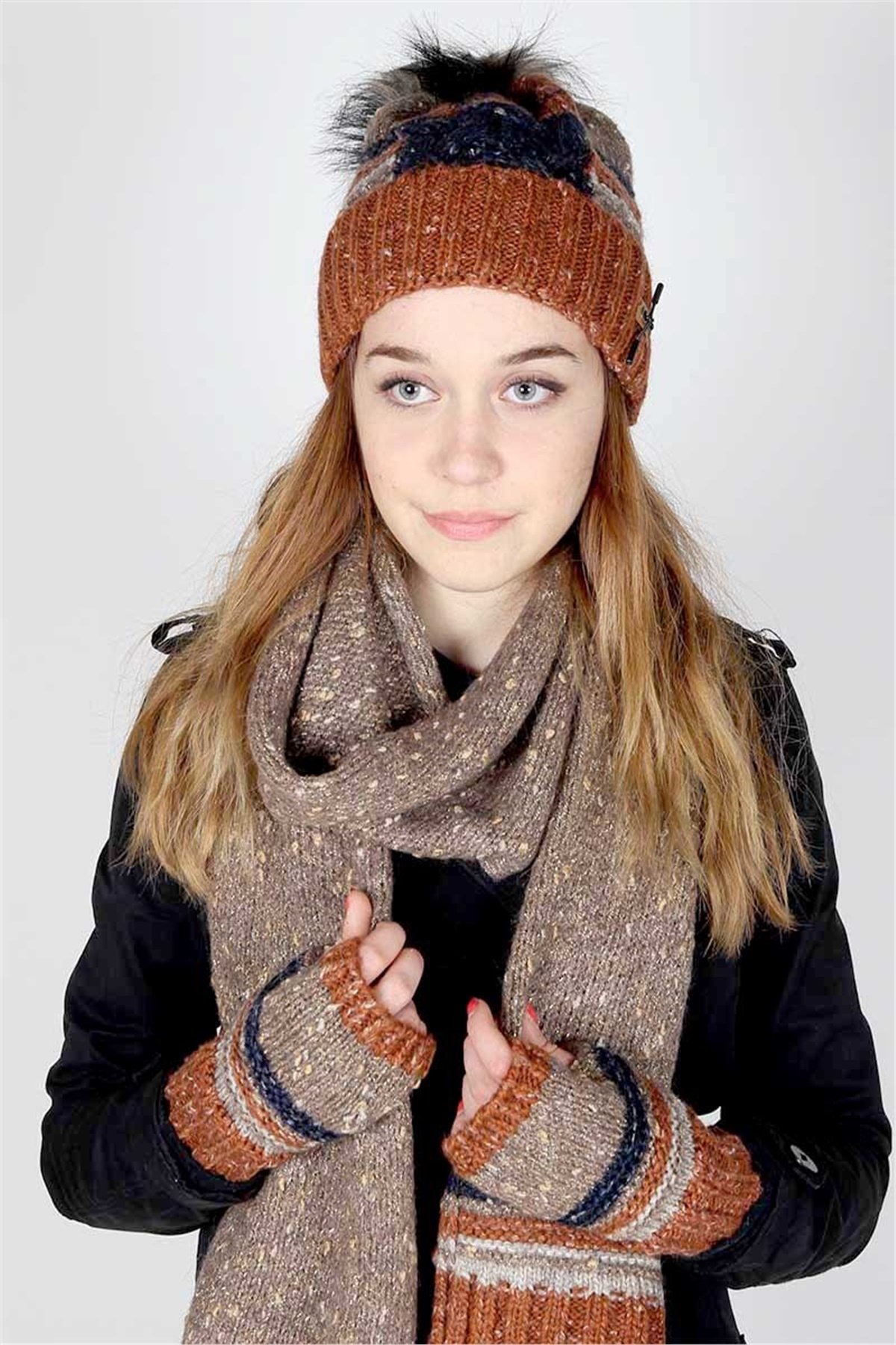 Victoria Bayan Atkı Bere Eldiven Takımı 30771 - Kiremit