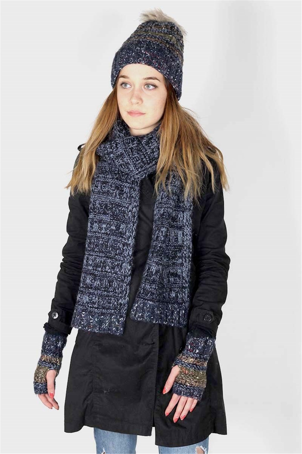 Wilson Lacivert Kadın Atkı Bere Eldiven Seti 30741