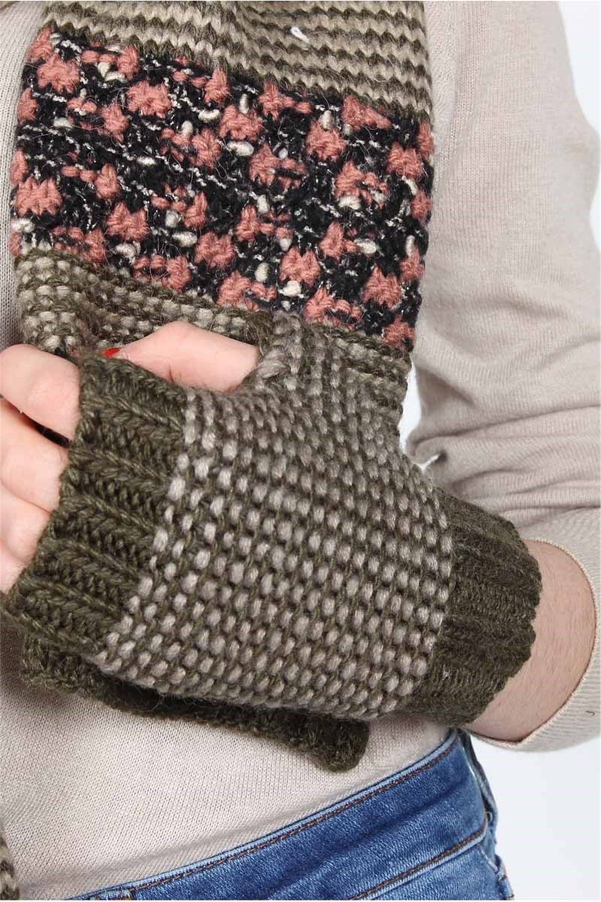 Yakamoz Kadın Atkı Bere Eldiven Takımı 3074 - Haki