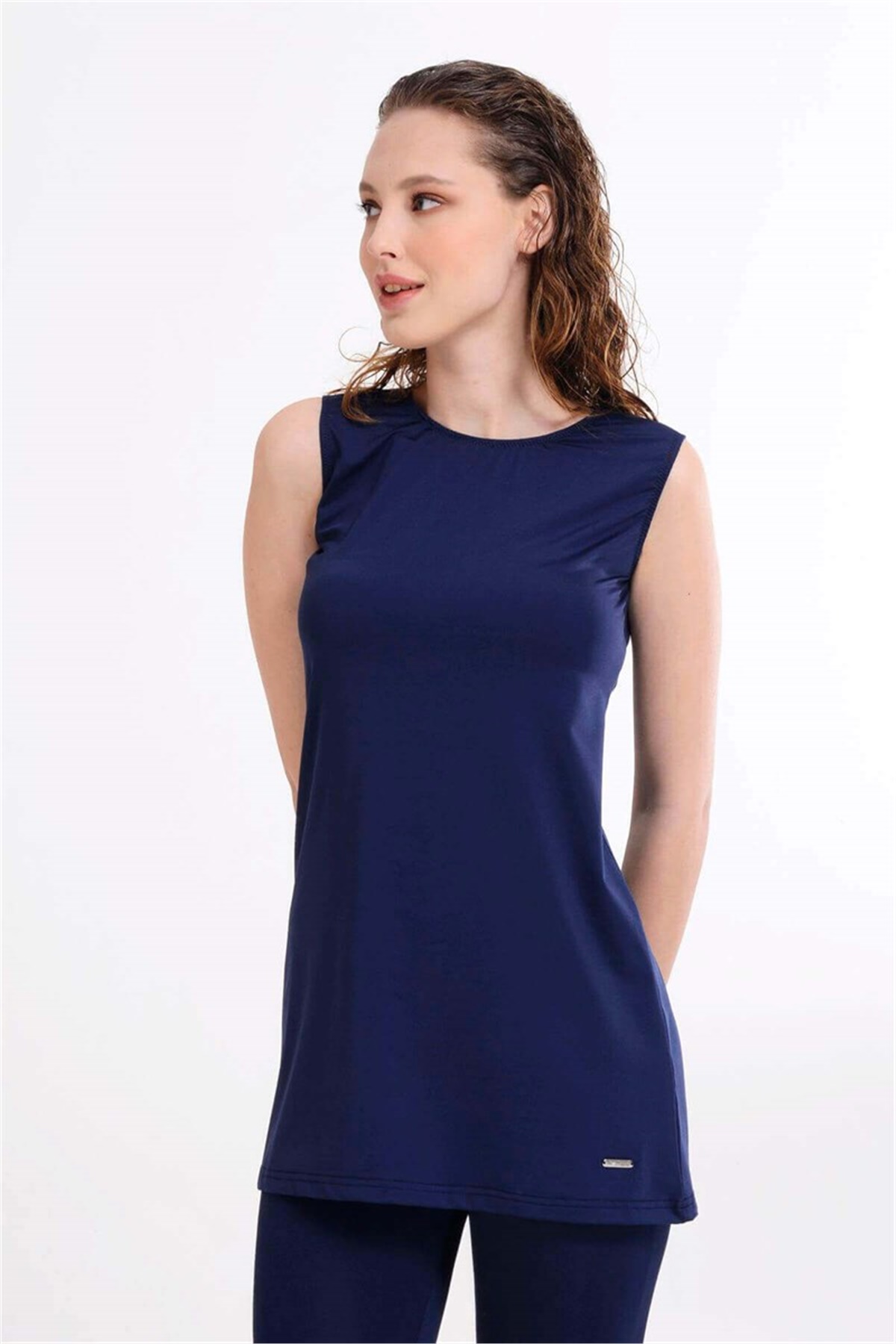 Yarım Taytlı Mayo, Lacivert Yarı Kapalı Mayo T21802