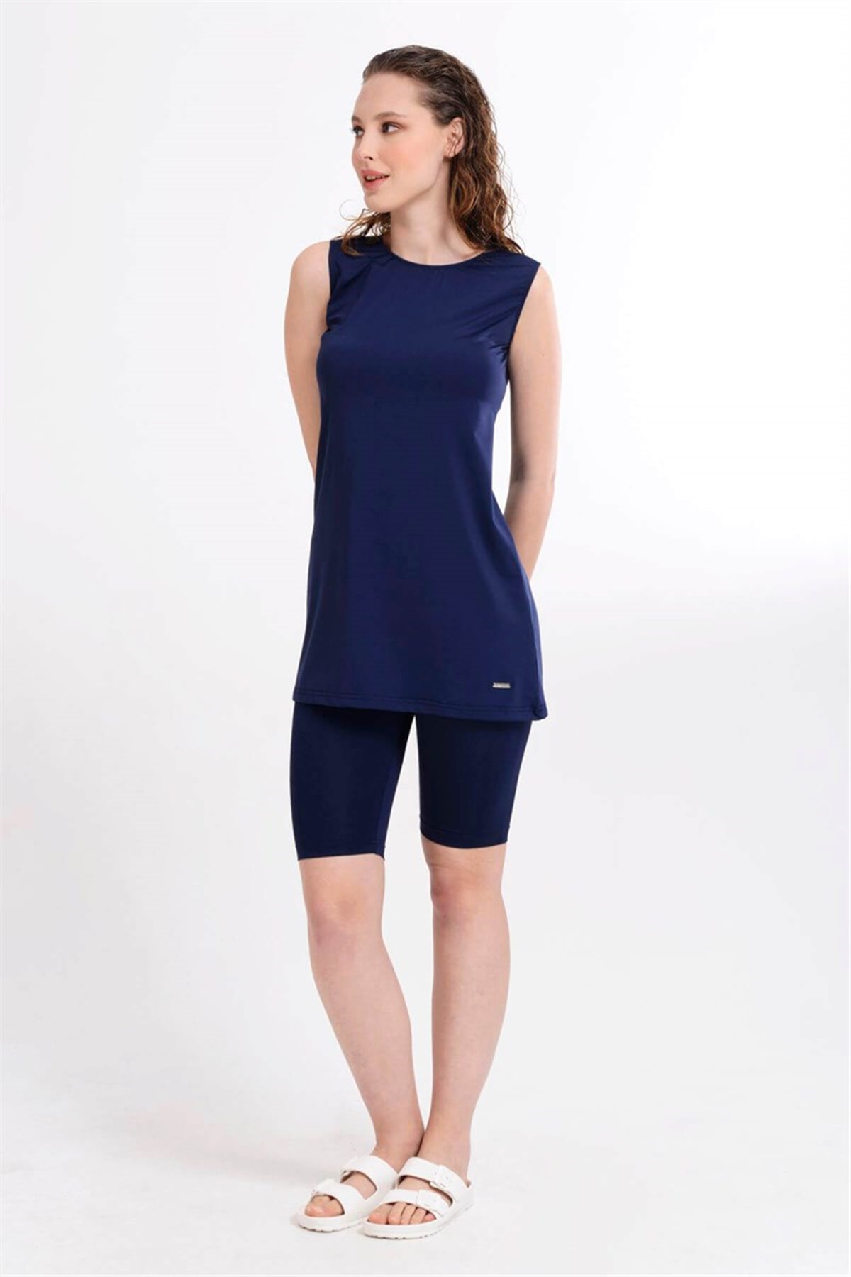 Yarım Taytlı Mayo, Lacivert Yarı Kapalı Mayo T21802