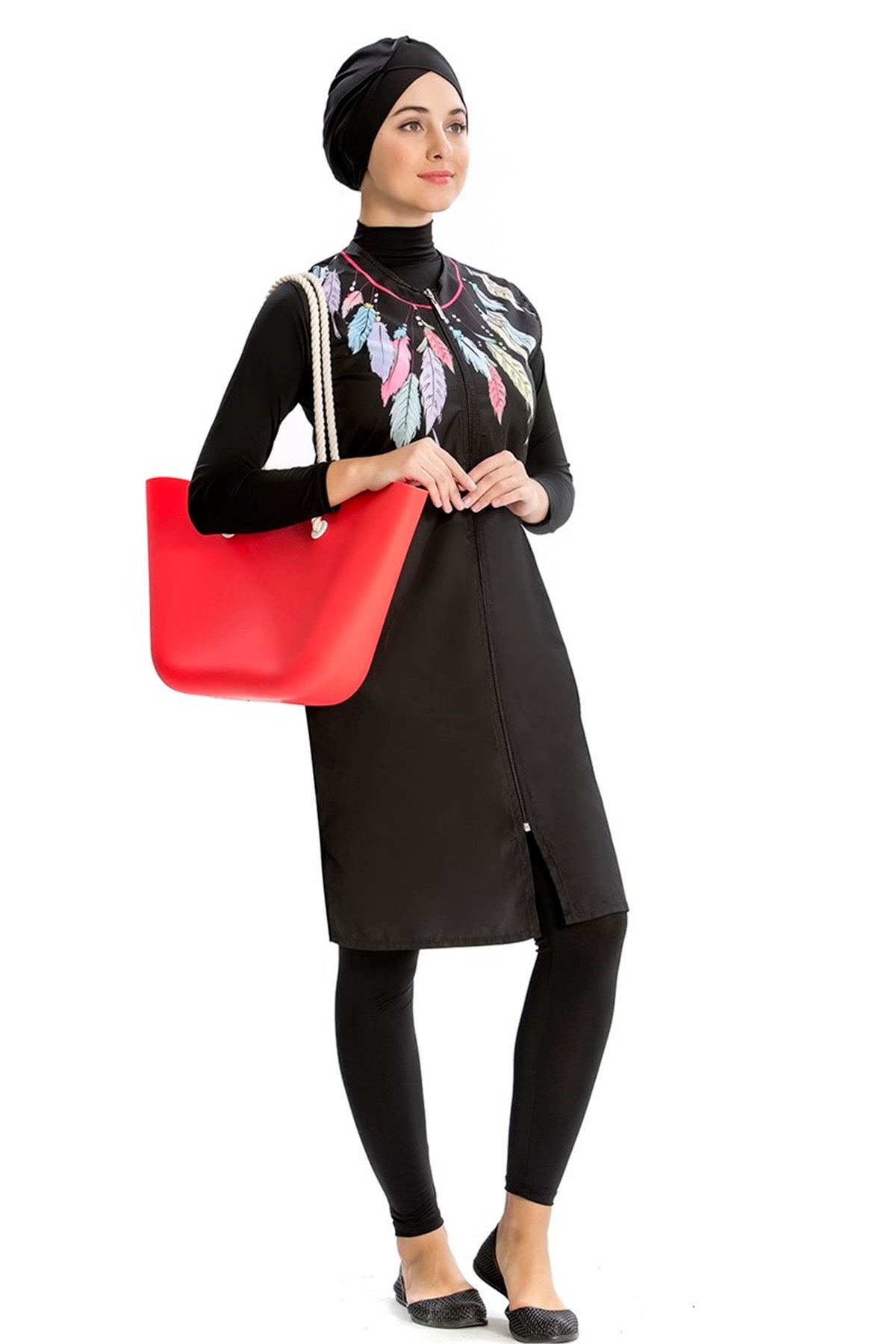 Yelekli Tam Tesettür Mayo Yaprak Tasarımı Armes 3208264