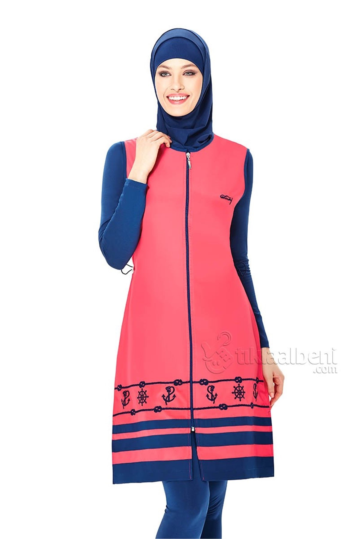 Yelekli Tesettür Mayo, Jileli Haşema Tesmay 22090 - Mercan